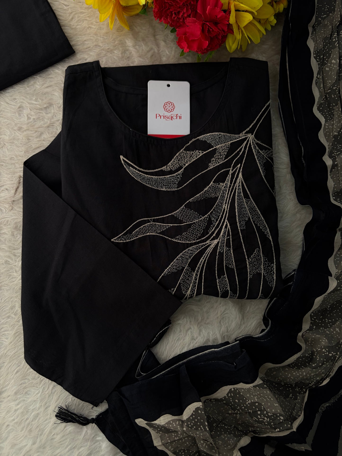 Elegant Black Embroidered Kurta Set , Palazzo Pants & Matching Dupatta | Daily Wear ,Office Wear Ethnic Outfit