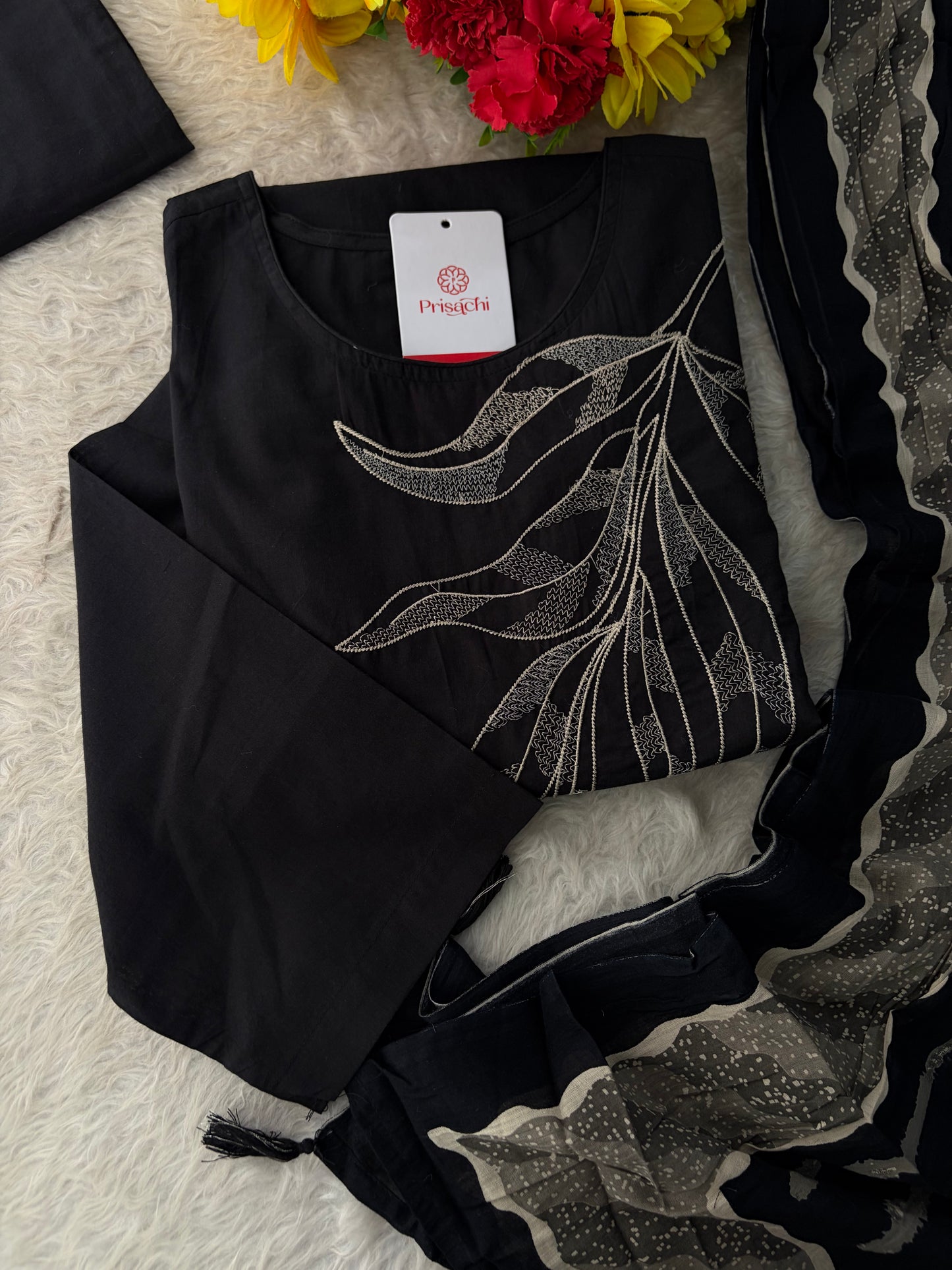 Elegant Black Embroidered Kurta Set , Palazzo Pants & Matching Dupatta | Daily Wear ,Office Wear Ethnic Outfit