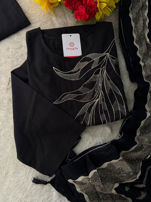 Elegant Black Embroidered Kurta Set , Palazzo Pants & Matching Dupatta | Daily Wear ,Office Wear Ethnic Outfit