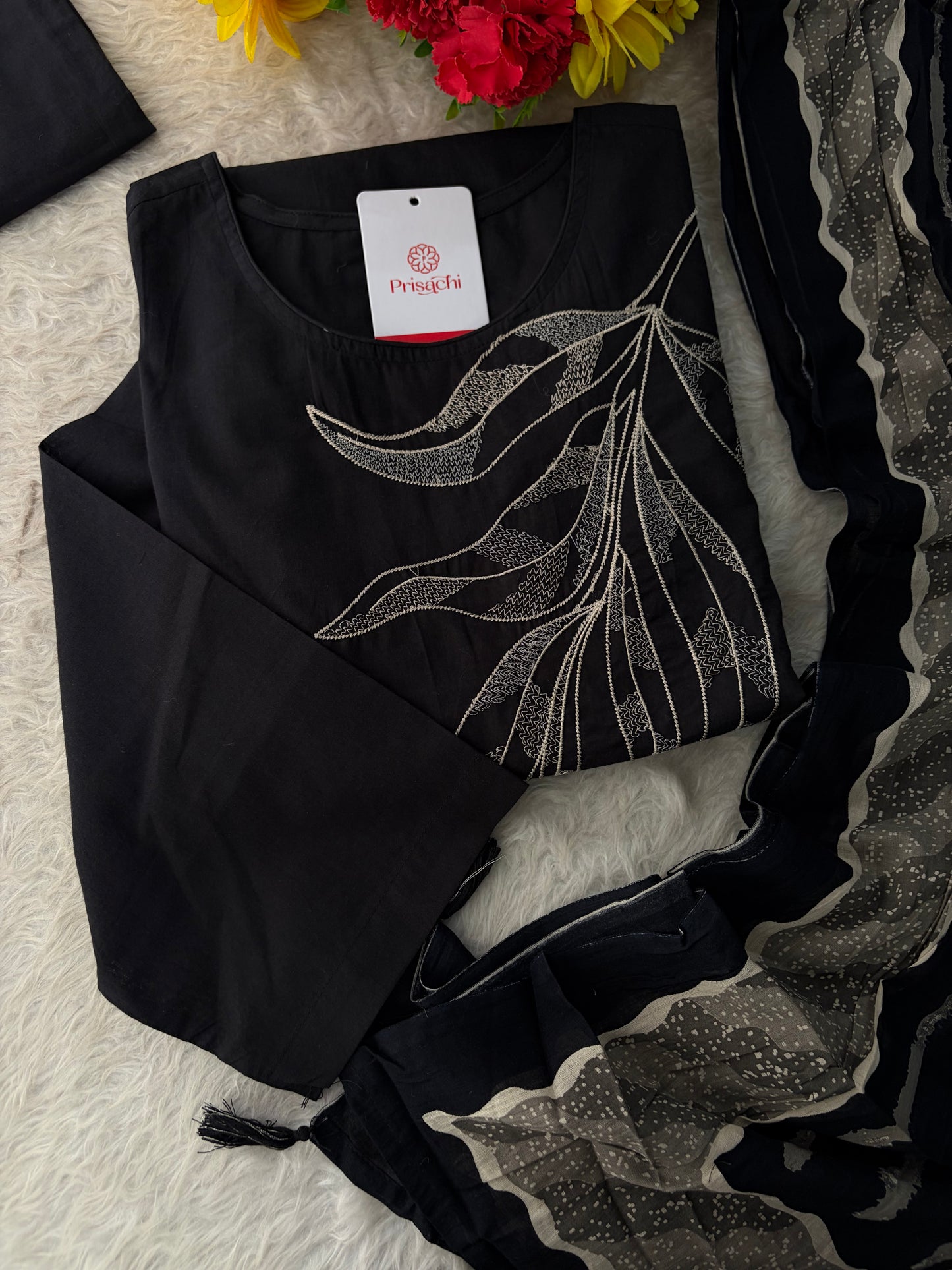 Elegant Black Embroidered Kurta Set , Palazzo Pants & Matching Dupatta | Daily Wear ,Office Wear Ethnic Outfit