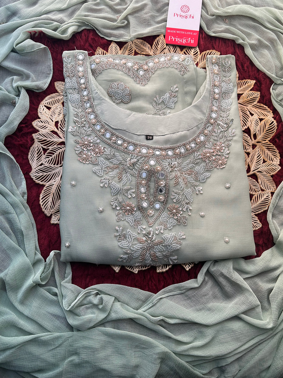 Green Zardozi Embroidered kurta set with Sharara Pants & Dupatta | Festive & Wedding wear