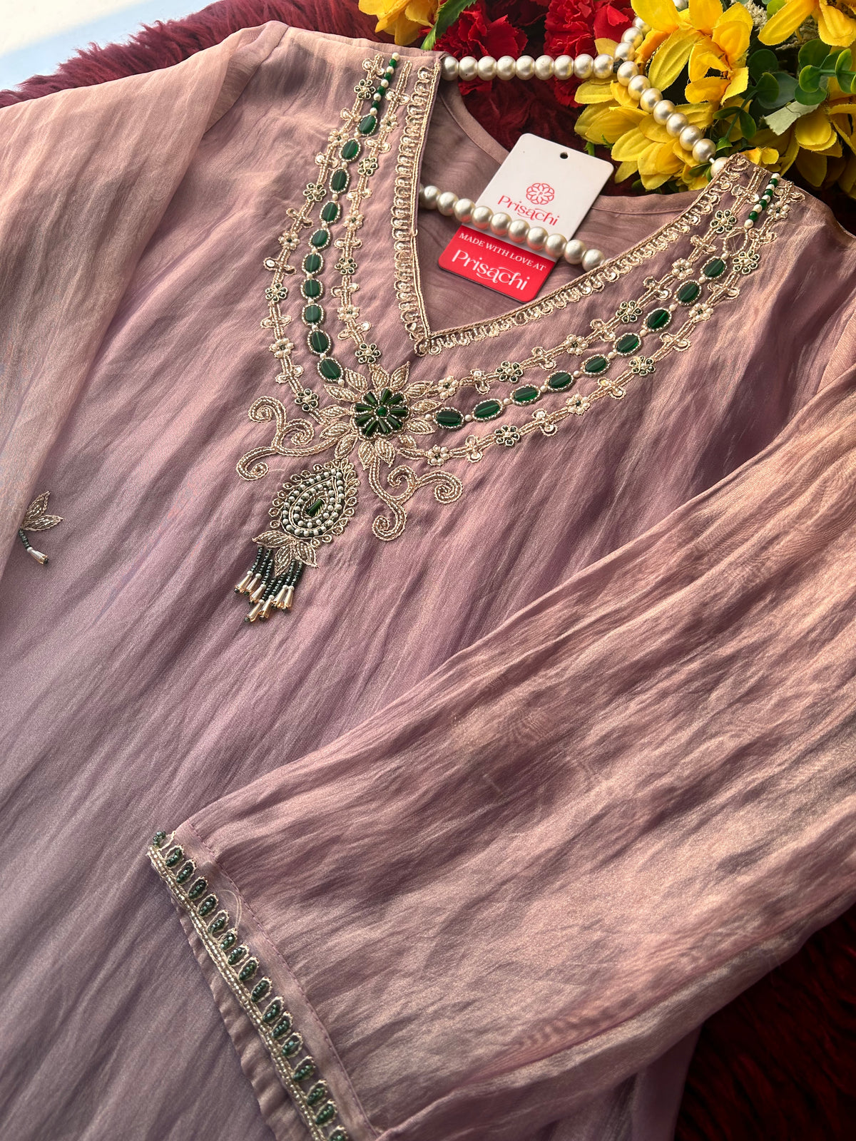 Zardozi Embroidered Ethnic A-Line Kurta Set With Palazzo Pants  | Festive & Party wear