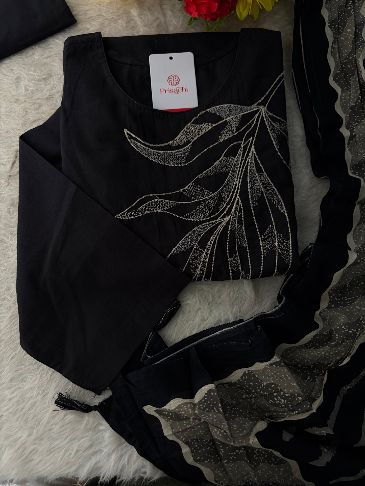 Elegant Black Embroidered Kurta Set , Palazzo Pants & Matching Dupatta | Daily Wear ,Office Wear Ethnic Outfit