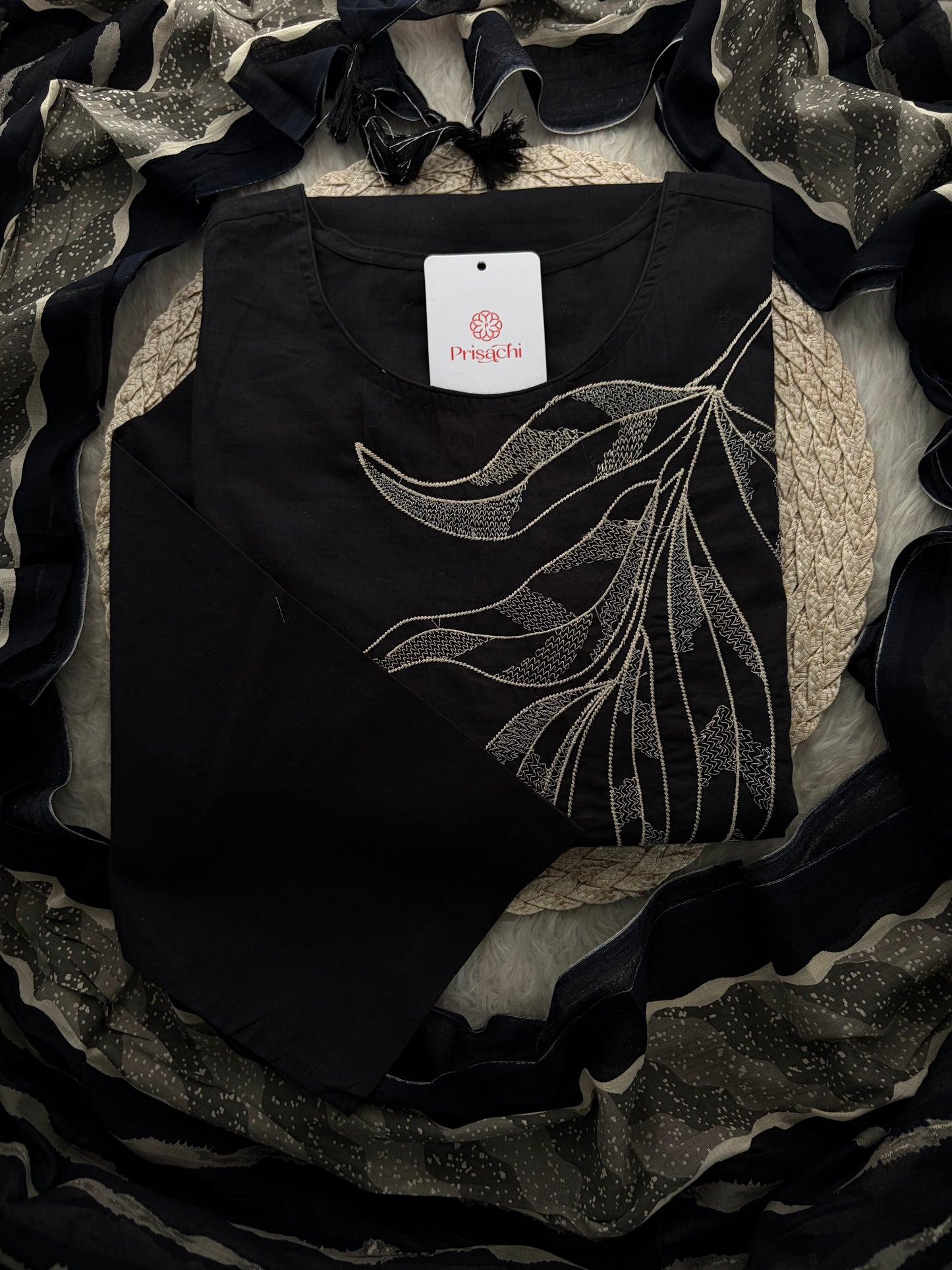 Elegant Black Embroidered Kurta Set , Palazzo Pants & Matching Dupatta | Daily Wear ,Office Wear Ethnic Outfit