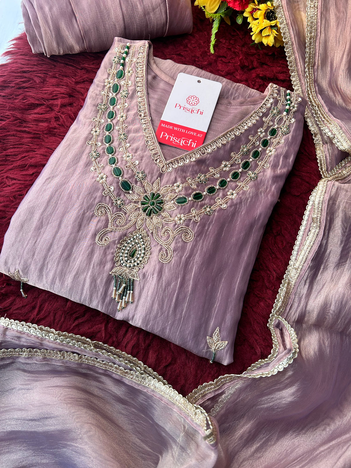 Zardozi Embroidered Ethnic A-Line Kurta Set With Palazzo Pants  | Festive & Party wear