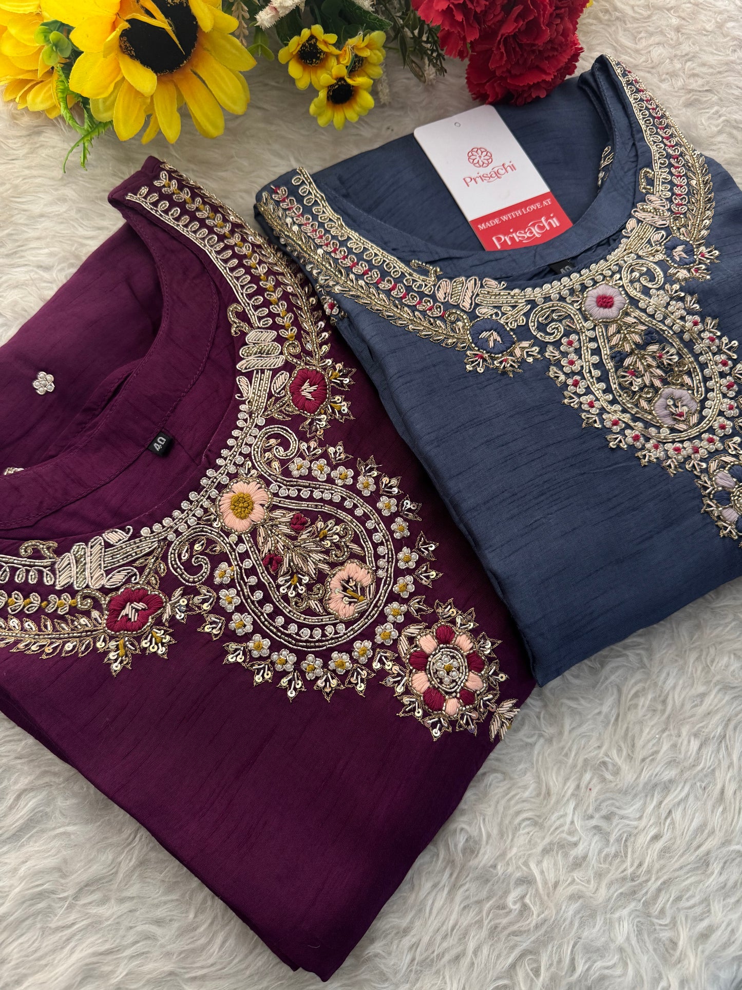 Designer Zardozi Embroidered Kurta Set with Pants & Dupatta for Women | Ethnic Festive & Wedding Wear