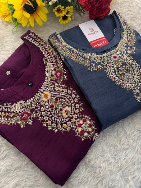 Designer Zardozi Embroidered Kurta Set with Pants & Dupatta for Women | Ethnic Festive & Wedding Wear