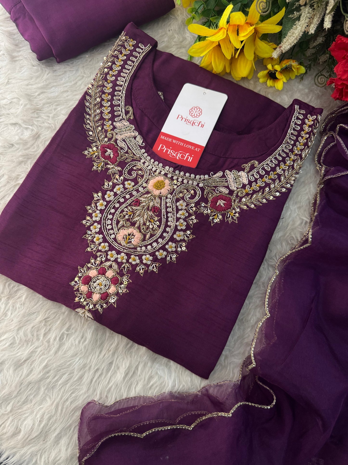 Designer Zardozi Embroidered Kurta Set with Pants & Dupatta for Women | Ethnic Festive & Wedding Wear
