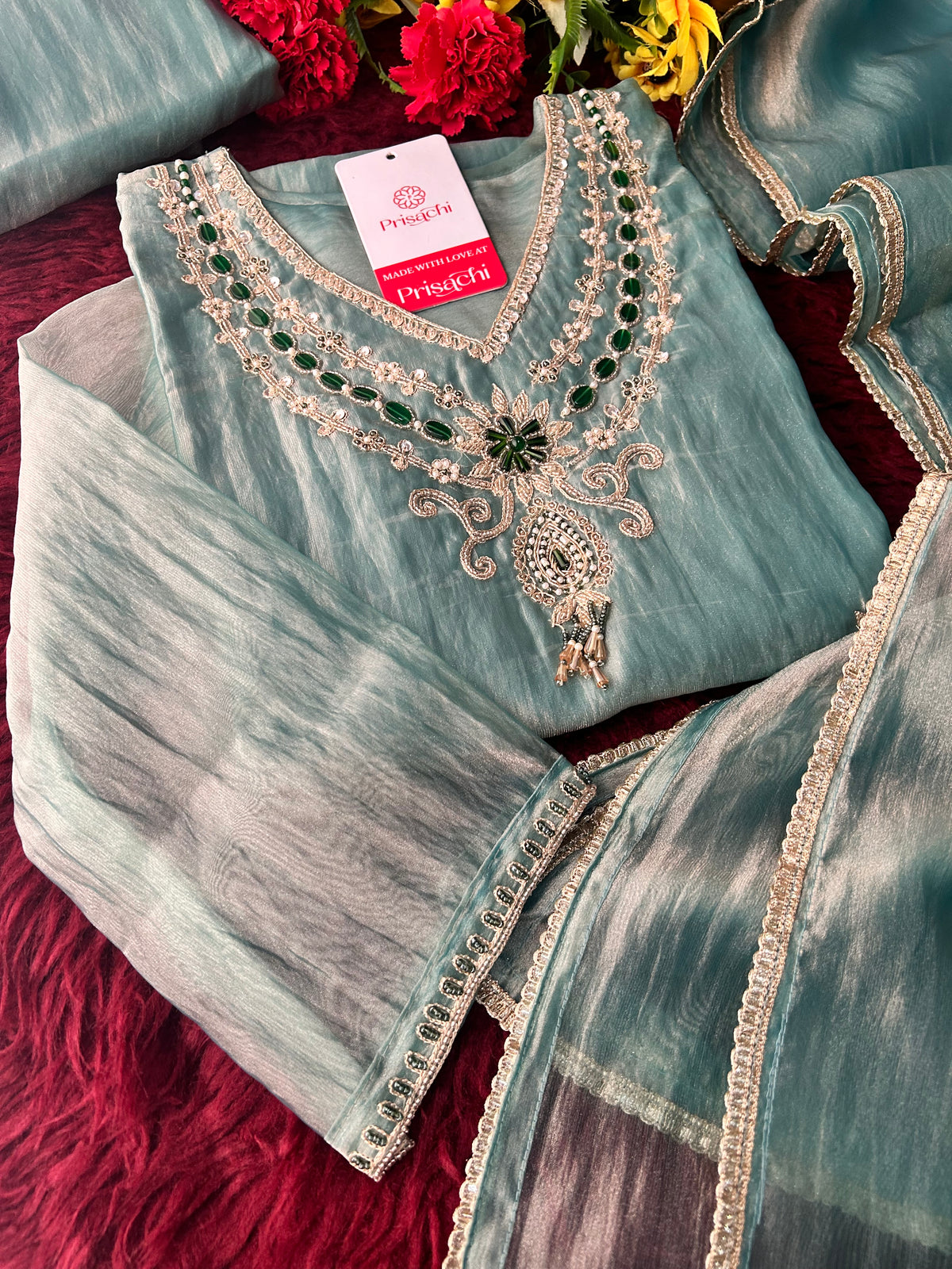 Zardozi Embroidered Ethnic A-Line Kurta Set With Palazzo Pants  | Festive & Party wear