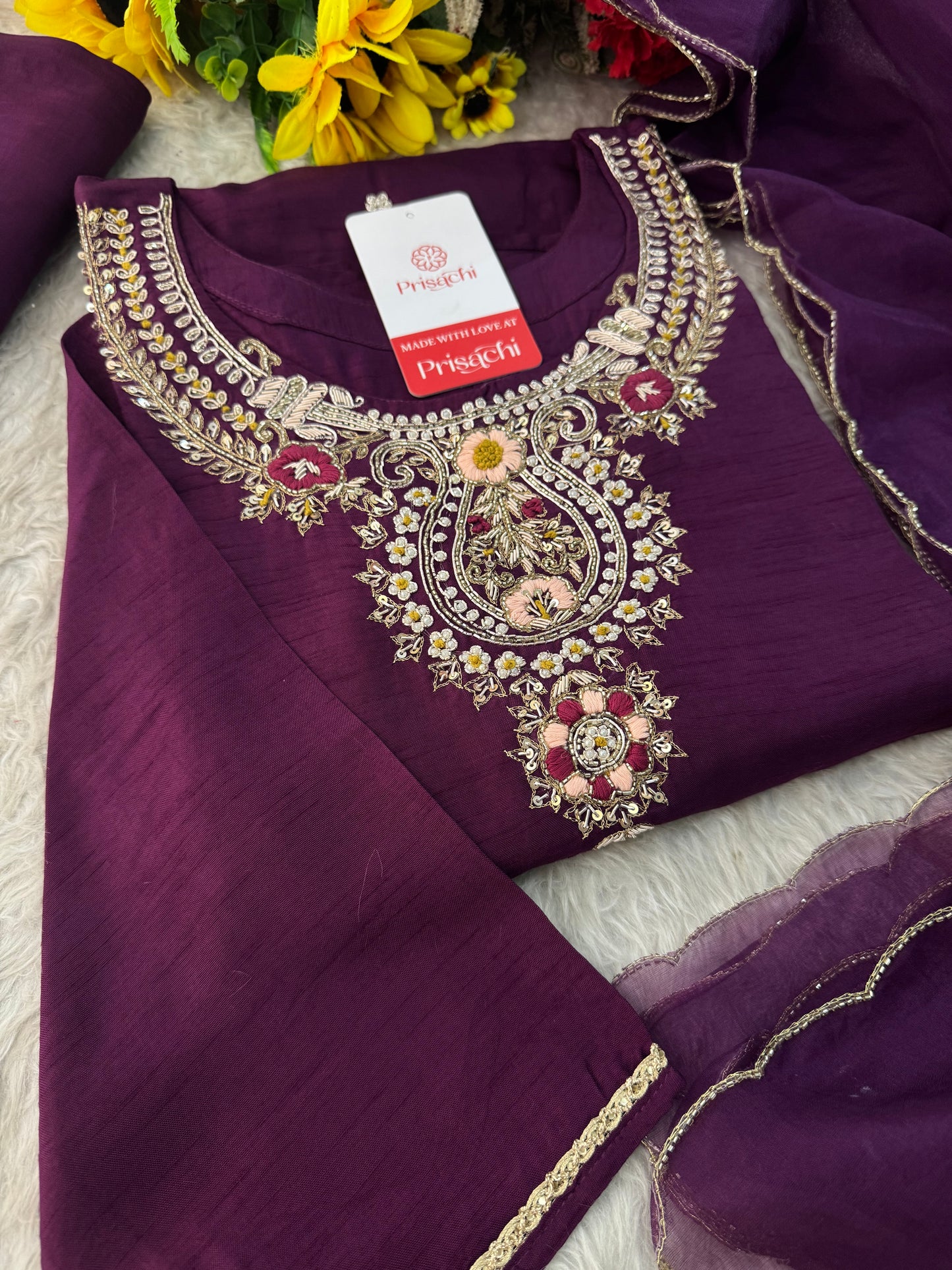 Designer Zardozi Embroidered Kurta Set with Pants & Dupatta for Women | Ethnic Festive & Wedding Wear