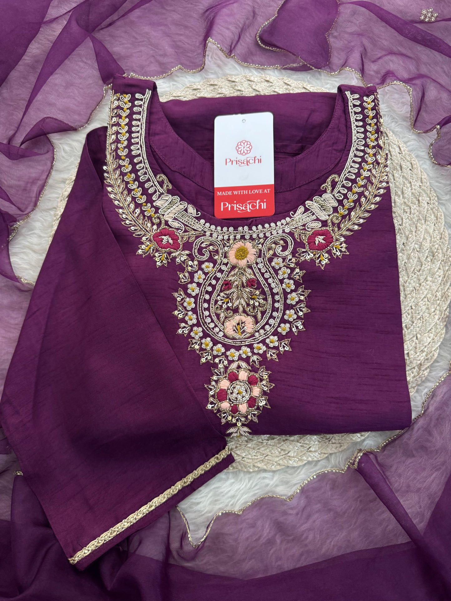 Designer Zardozi Embroidered Kurta Set with Pants & Dupatta for Women | Ethnic Festive & Wedding Wear