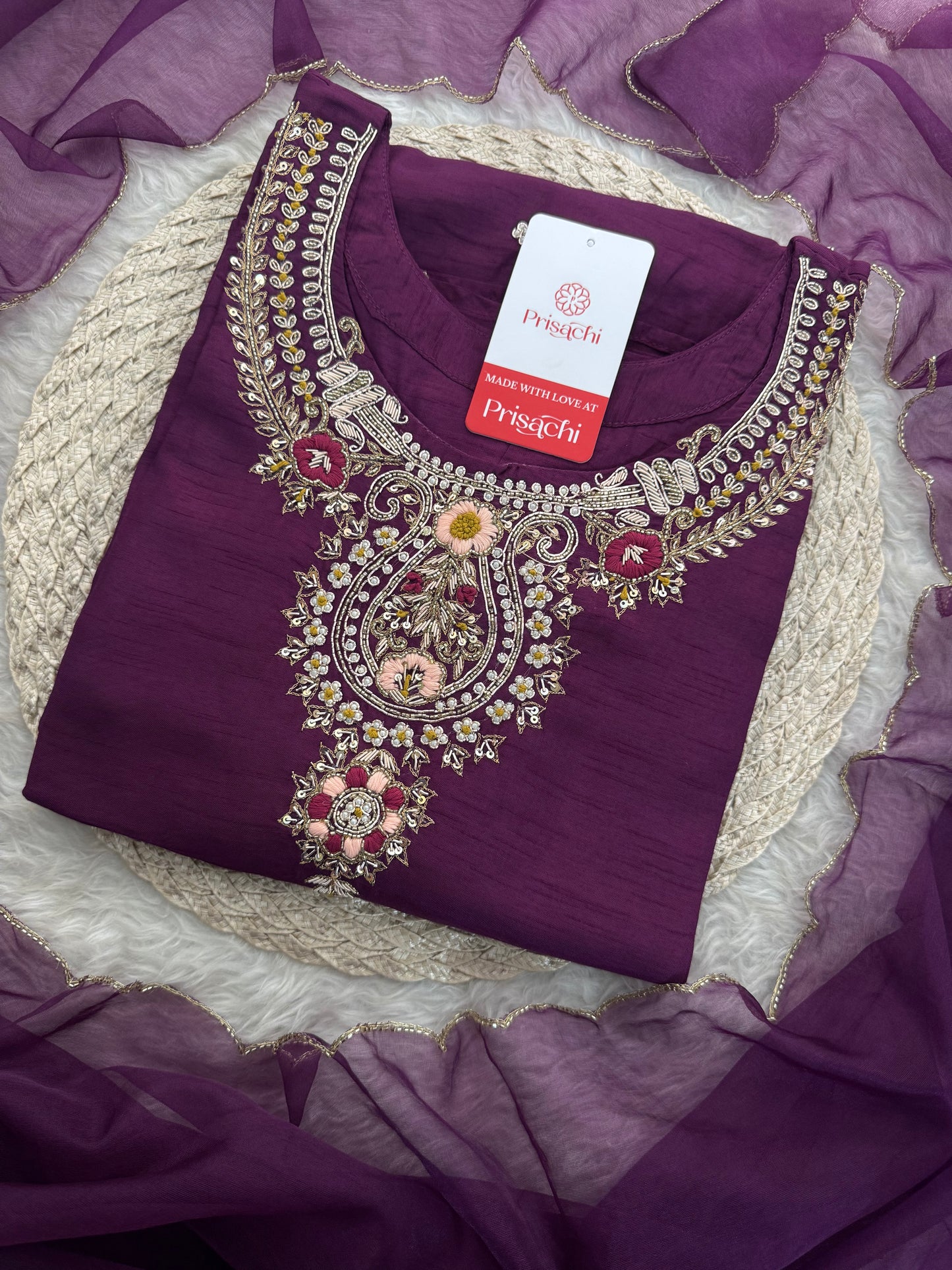 Designer Zardozi Embroidered Kurta Set with Pants & Dupatta for Women | Ethnic Festive & Wedding Wear
