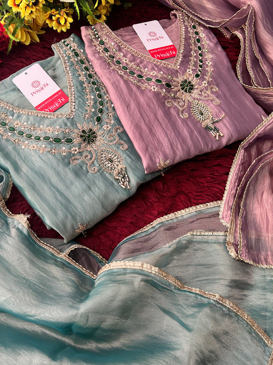 Zardozi Embroidered Ethnic A-Line Kurta Set With Palazzo Pants  | Festive & Party wear