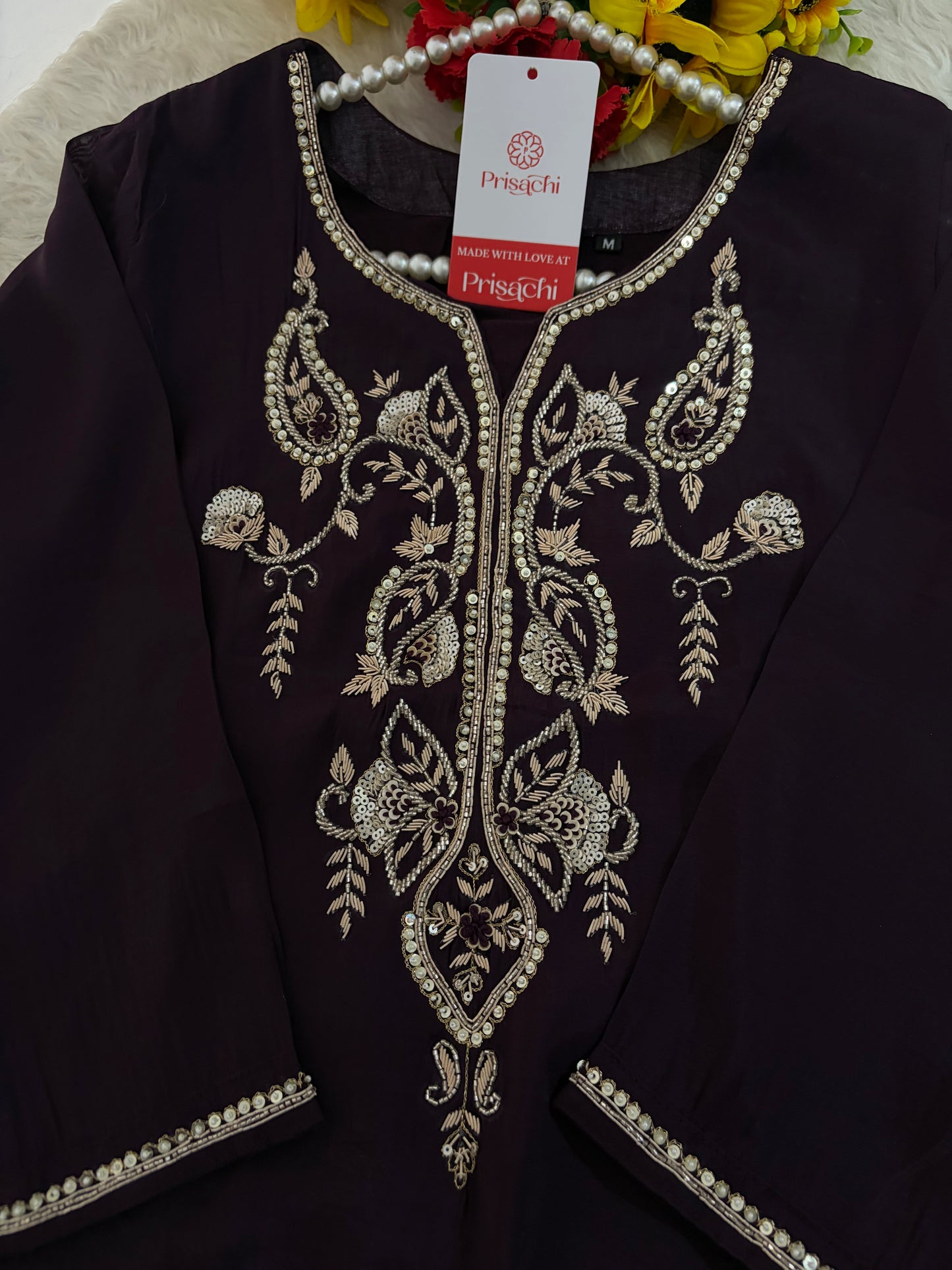 Deep Purple Embroidered Kurta Set With Pants & Dupatta For Women| Traditional, Festive & Party Wear