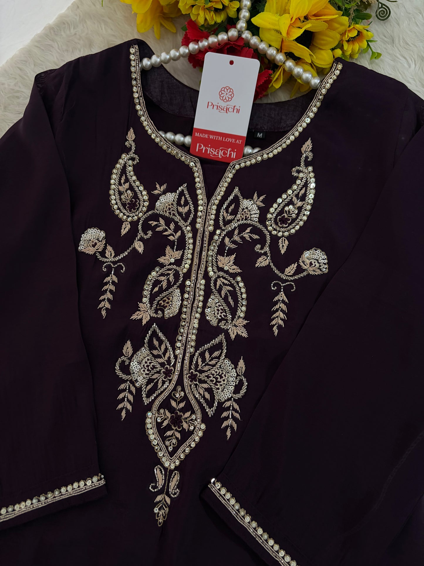 Deep Purple Embroidered Kurta Set With Pants & Dupatta For Women| Traditional, Festive & Party Wear