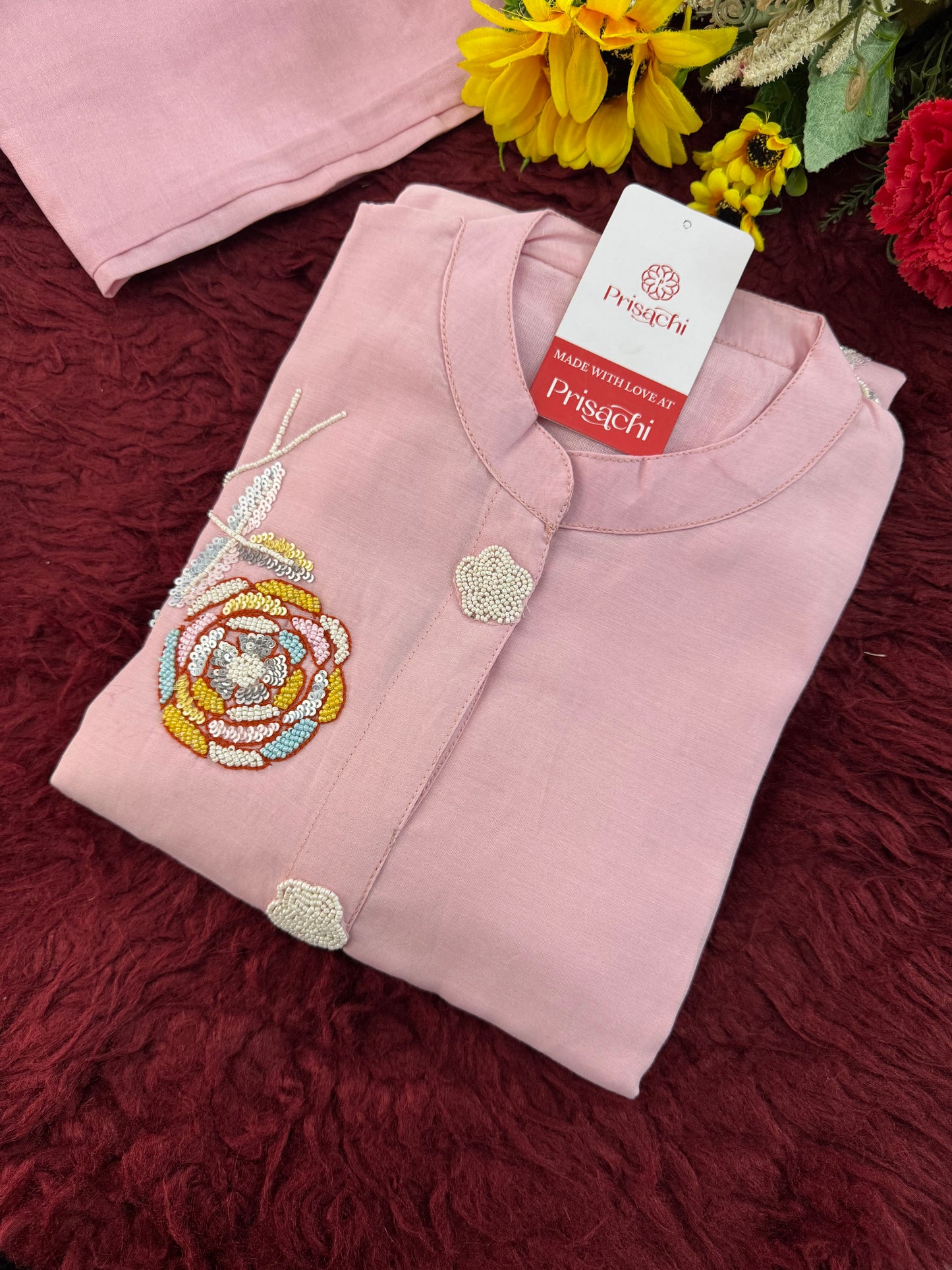 Pink Floral Embroidered Co-ord Set for Women | Designer Ethnic Office & Casual Wear