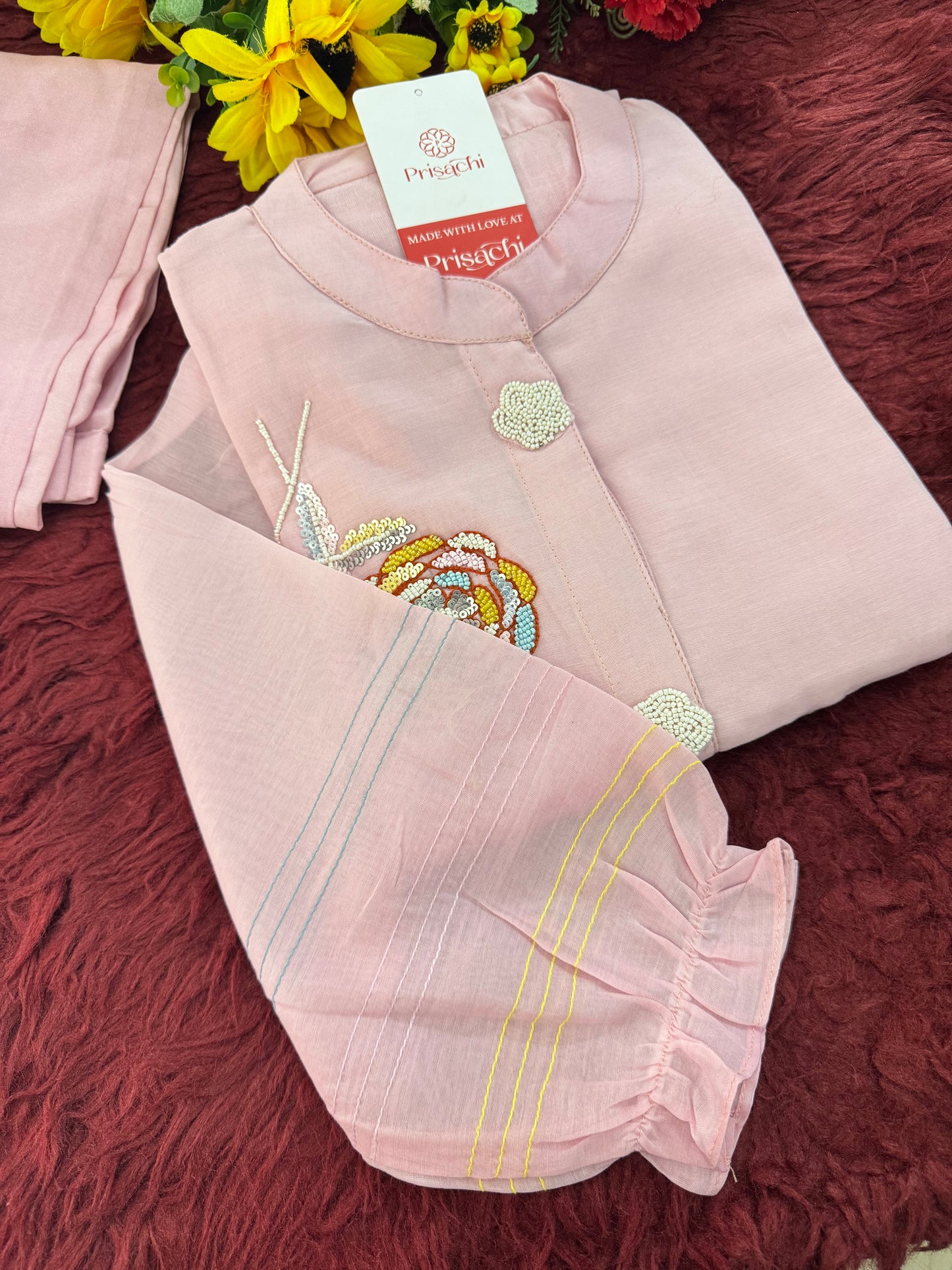 Pink Floral Embroidered Co-ord Set for Women | Designer Ethnic Office & Casual Wear