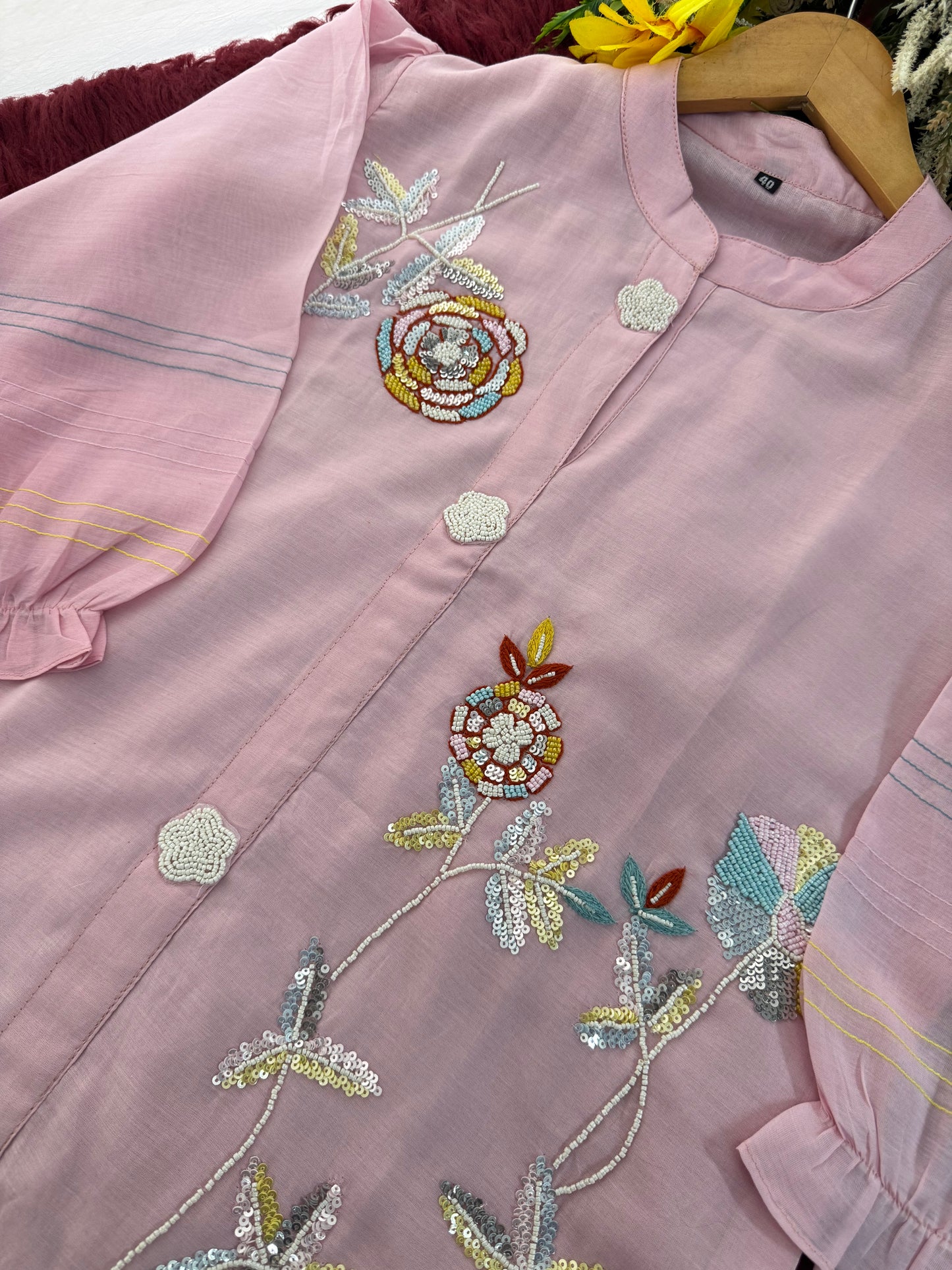 Pink Floral Embroidered Co-ord Set for Women | Designer Ethnic Office & Casual Wear