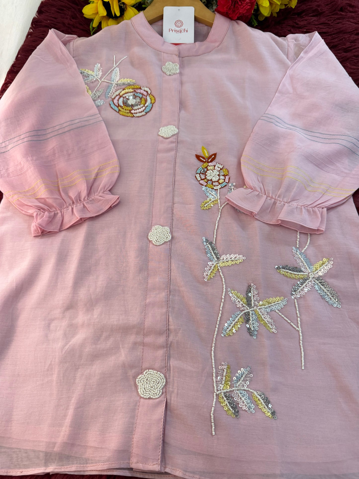 Pink Floral Embroidered Co-ord Set for Women | Designer Ethnic Office & Casual Wear