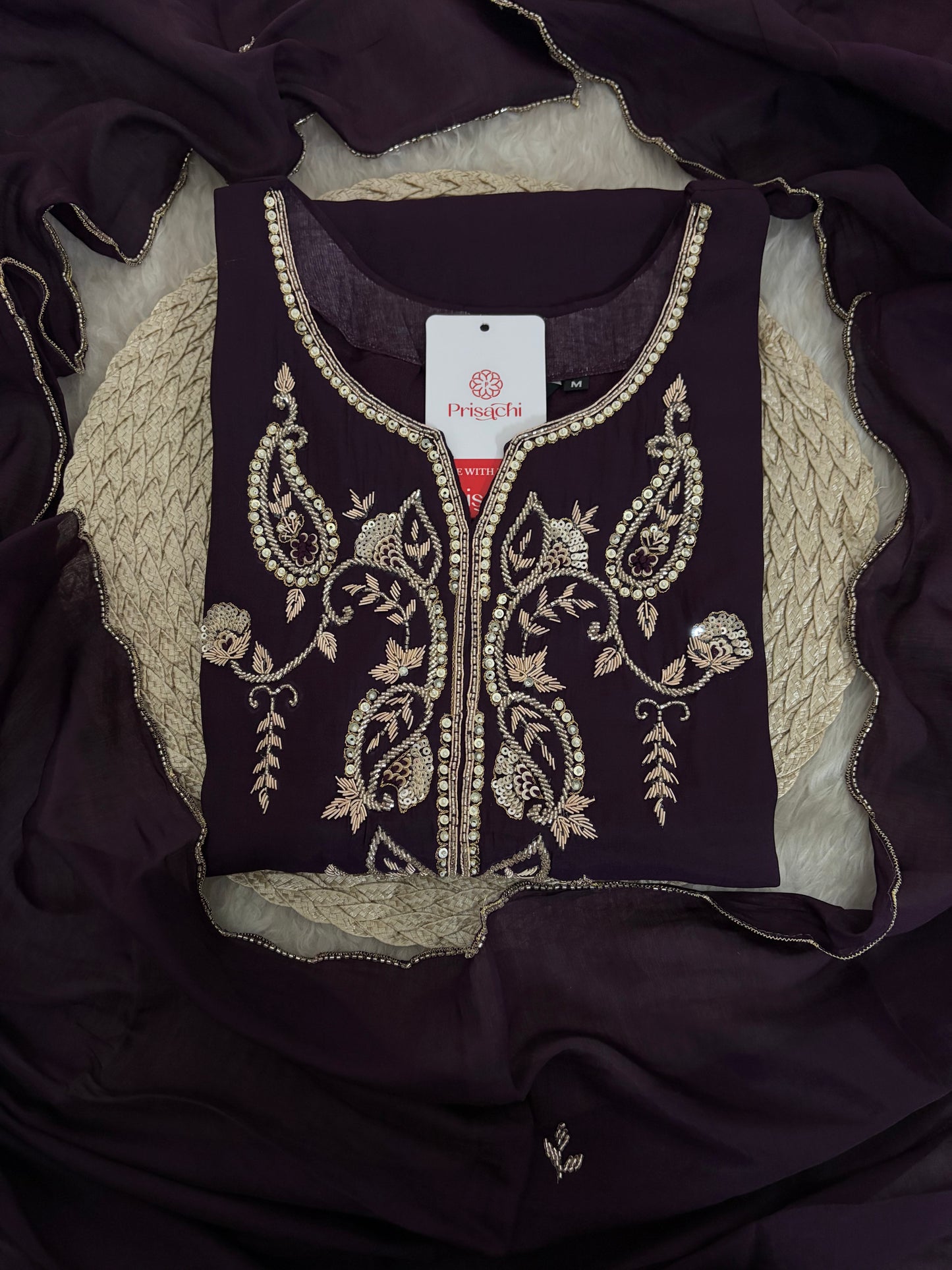 Deep Purple Embroidered Kurta Set With Pants & Dupatta For Women| Traditional, Festive & Party Wear