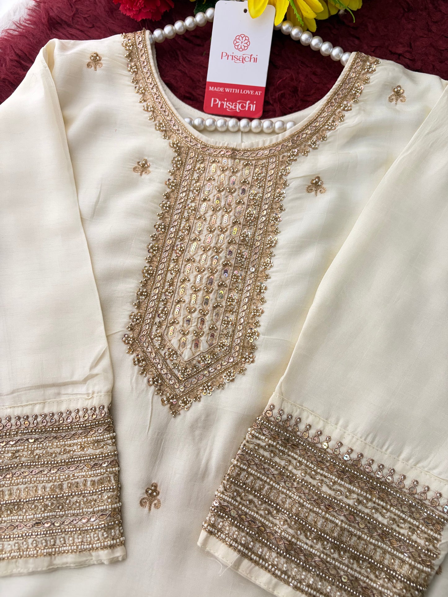 White Zardozi Embroidered Kurta Set with Dupatta & Pants | Festive & Ethnic Wear