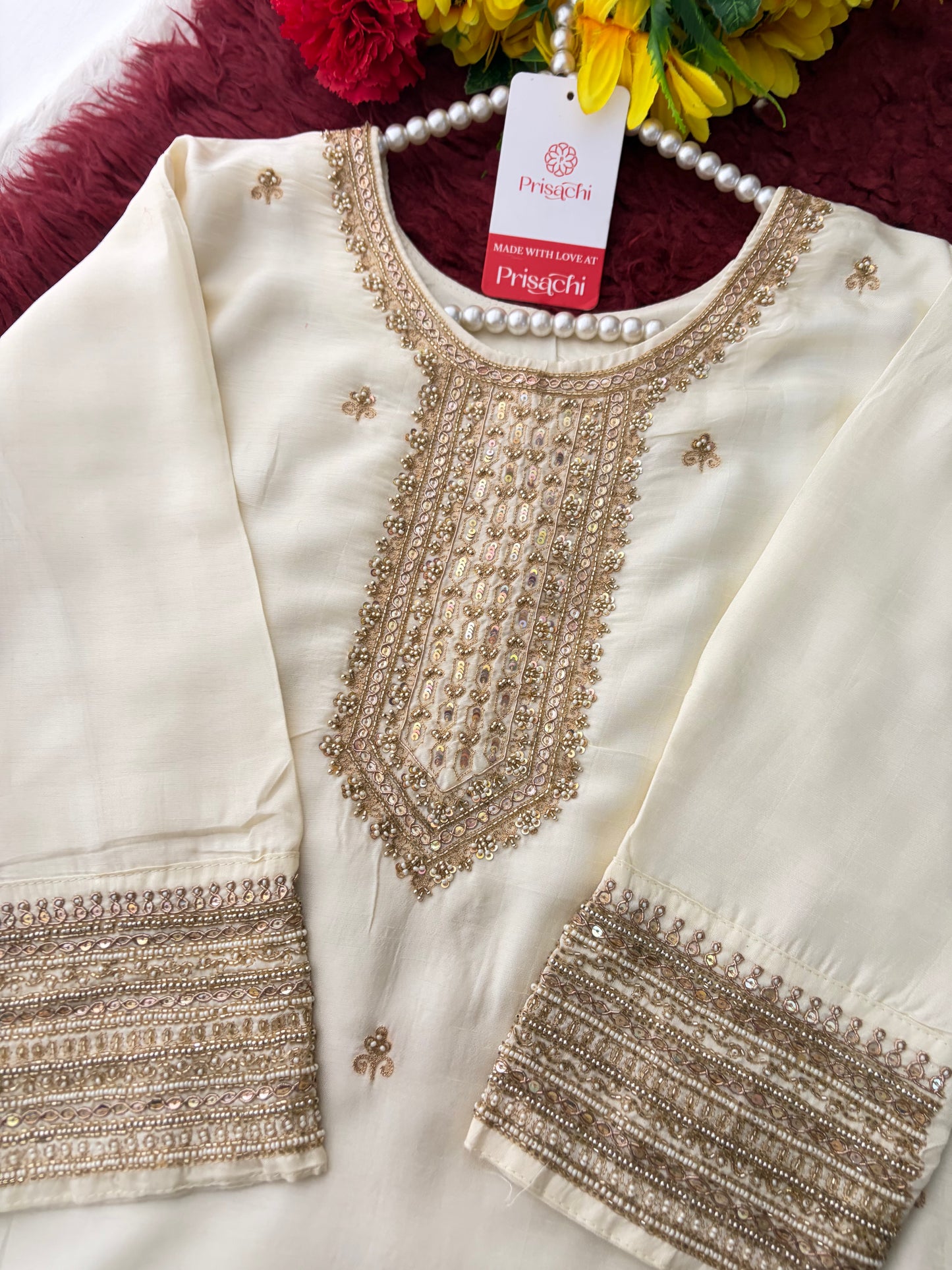 White Zardozi Embroidered Kurta Set with Dupatta & Pants | Festive & Ethnic Wear