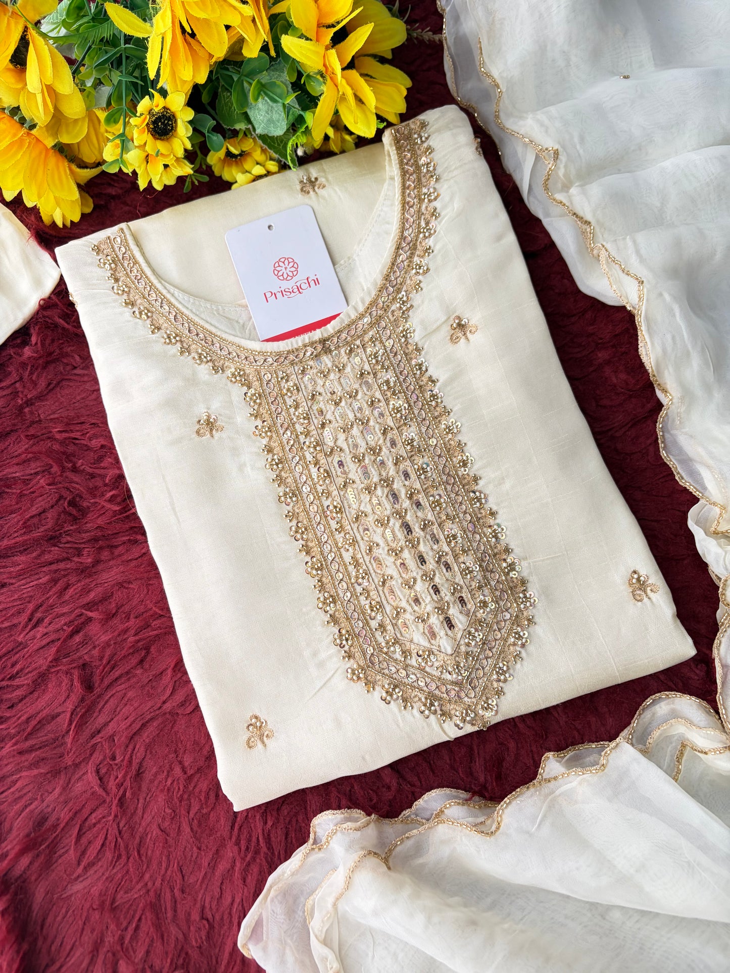 White Zardozi Embroidered Kurta Set with Dupatta & Pants | Festive & Ethnic Wear