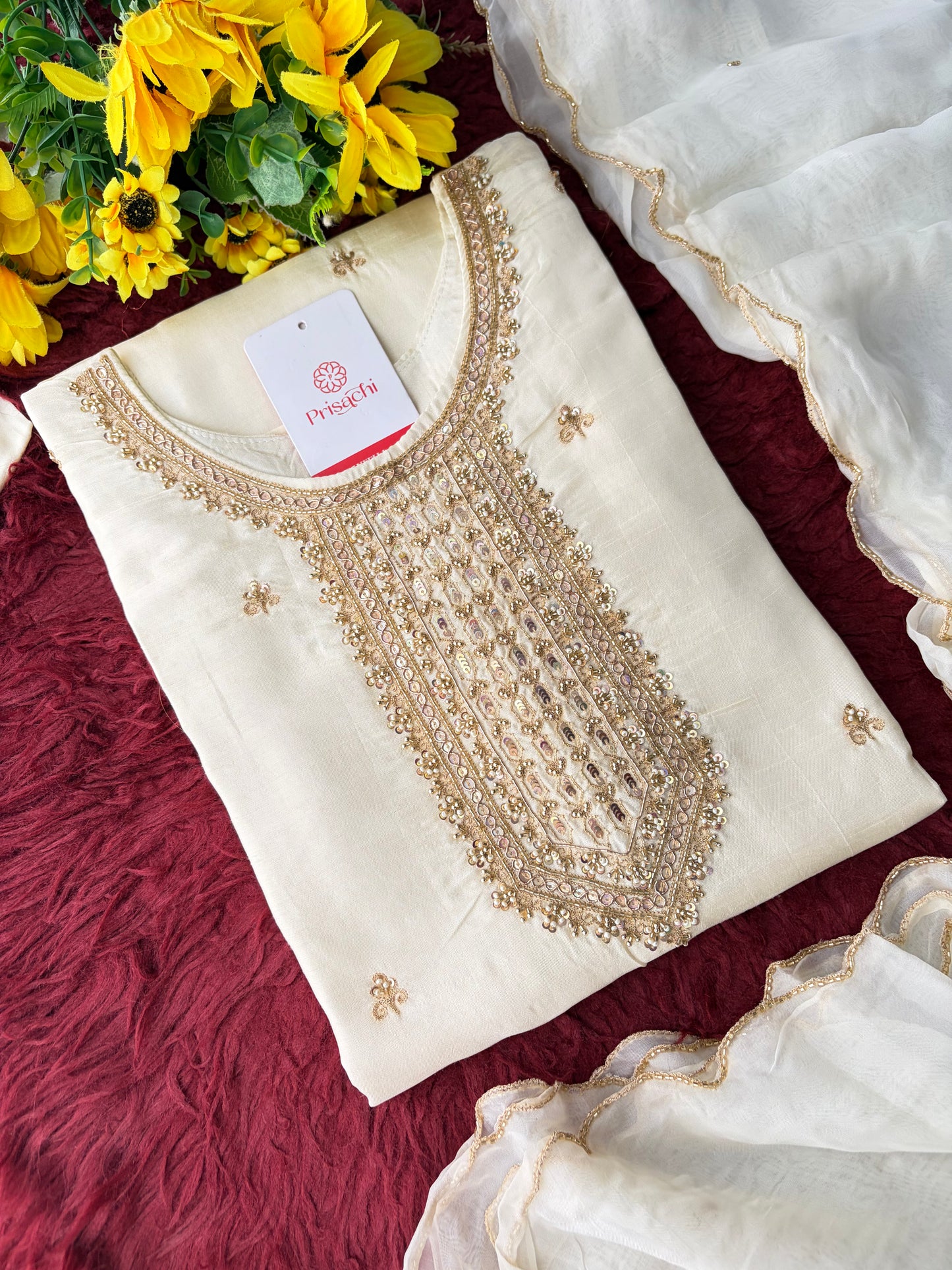 White Zardozi Embroidered Kurta Set with Dupatta & Pants | Festive & Ethnic Wear