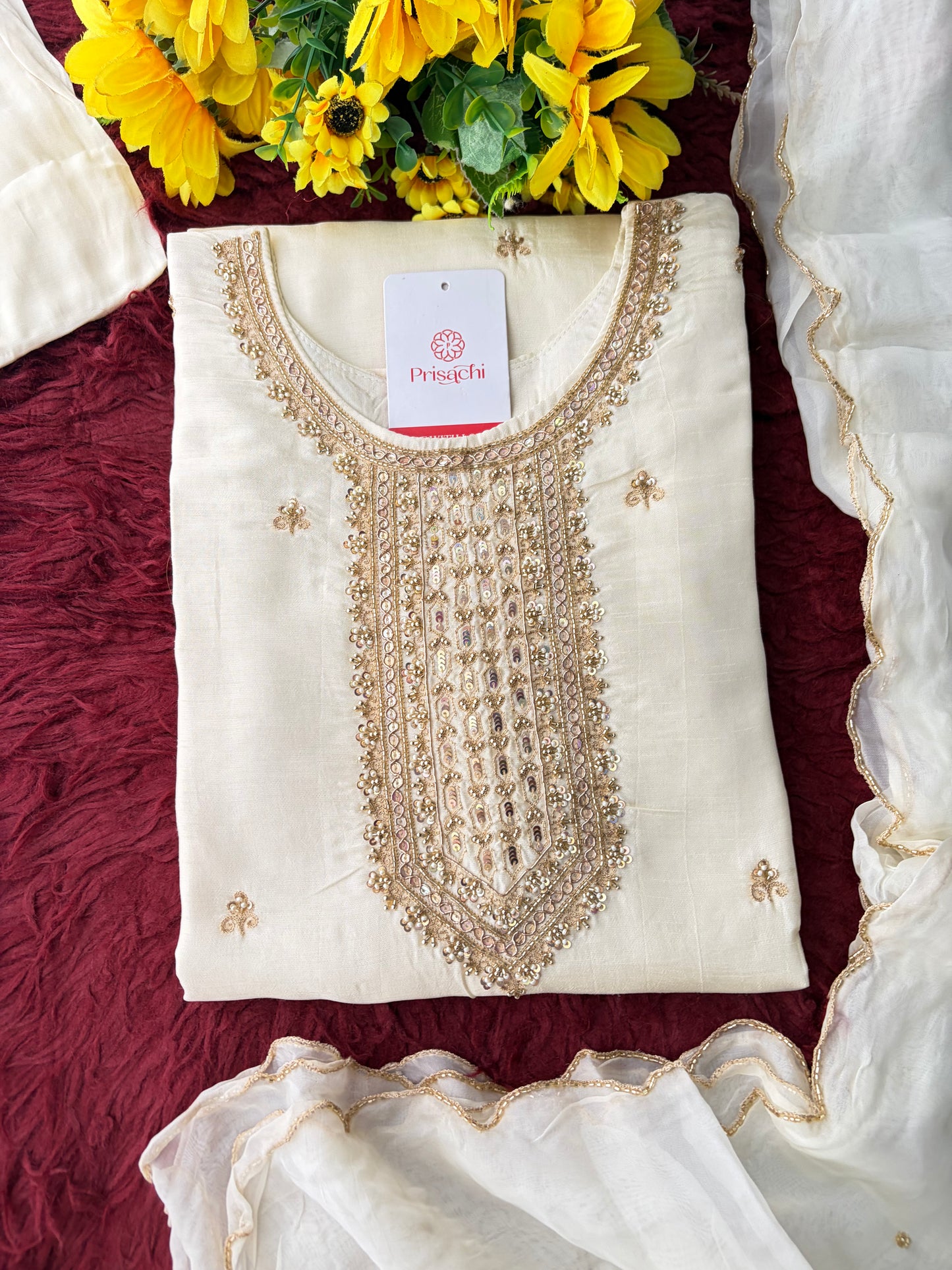 White Zardozi Embroidered Kurta Set with Dupatta & Pants | Festive & Ethnic Wear