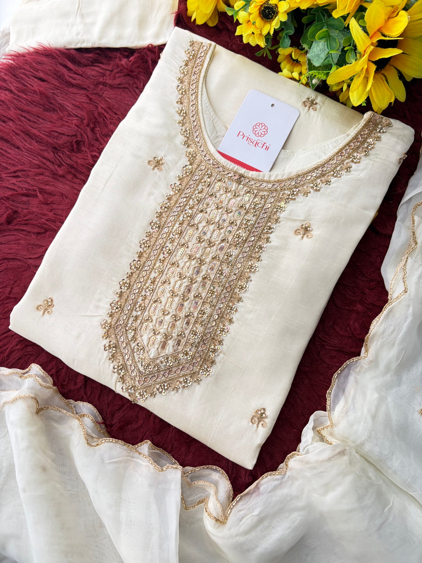 White Zardozi Embroidered Kurta Set with Dupatta & Pants | Festive & Ethnic Wear