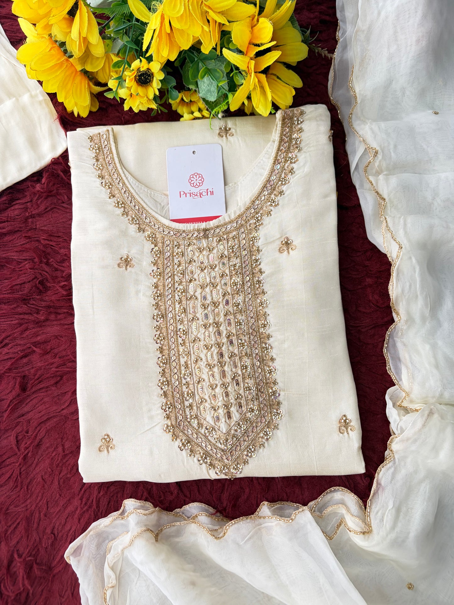 White Zardozi Embroidered Kurta Set with Dupatta & Pants | Festive & Ethnic Wear