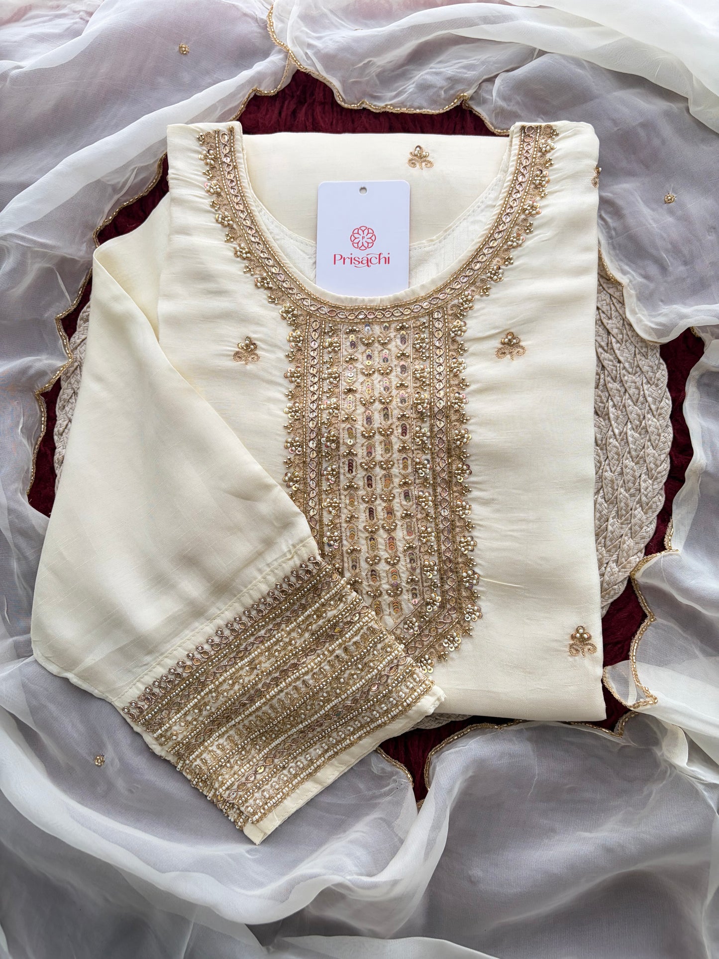 White Zardozi Embroidered Kurta Set with Dupatta & Pants | Festive & Ethnic Wear