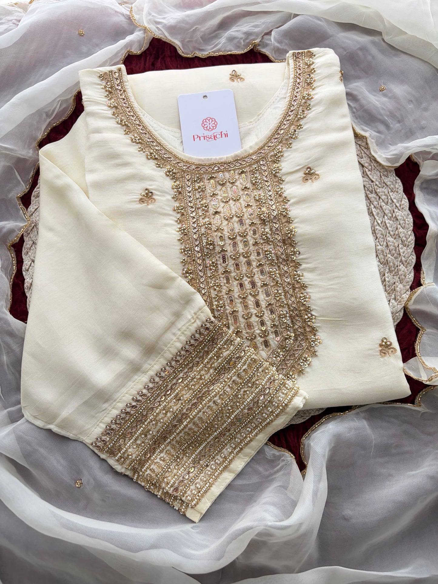 White Zardozi Embroidered Kurta Set with Dupatta & Pants | Festive & Ethnic Wear