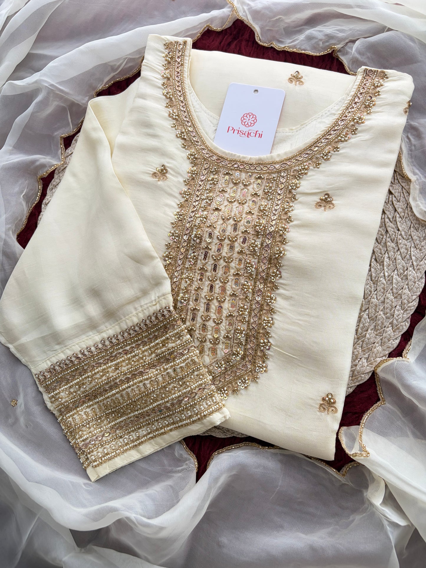 White Zardozi Embroidered Kurta Set with Dupatta & Pants | Festive & Ethnic Wear