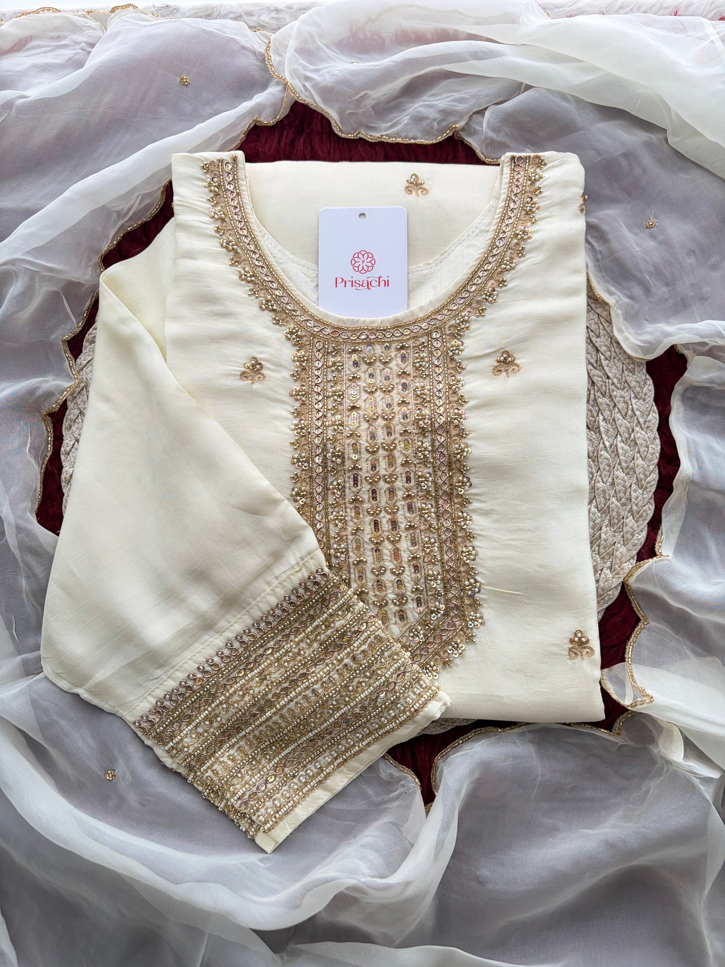 White Zardozi Embroidered Kurta Set with Dupatta & Pants | Festive & Ethnic Wear