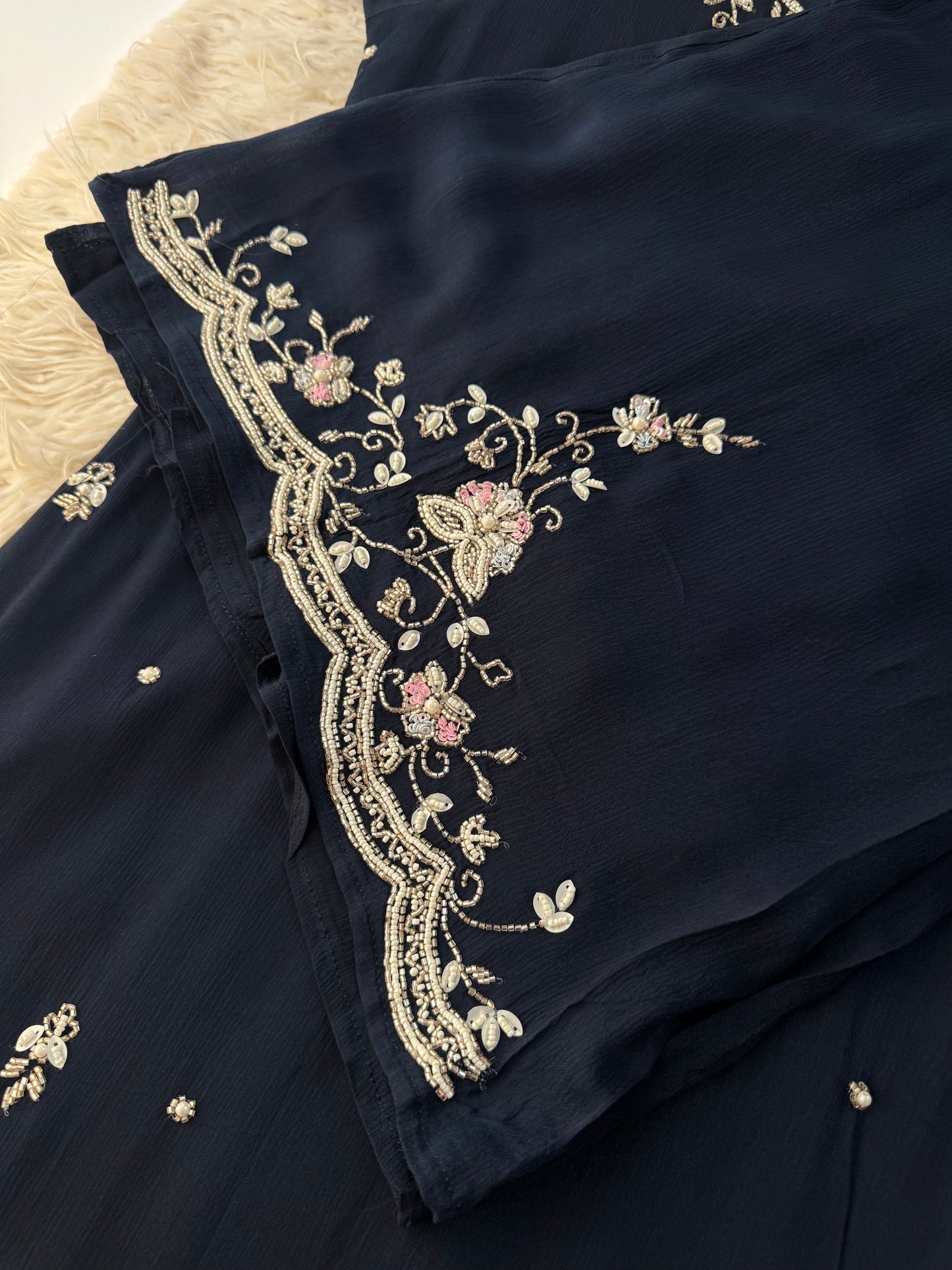 Navy Blue Embroidered Ethnic Kurti Sharara Set with Dupatta