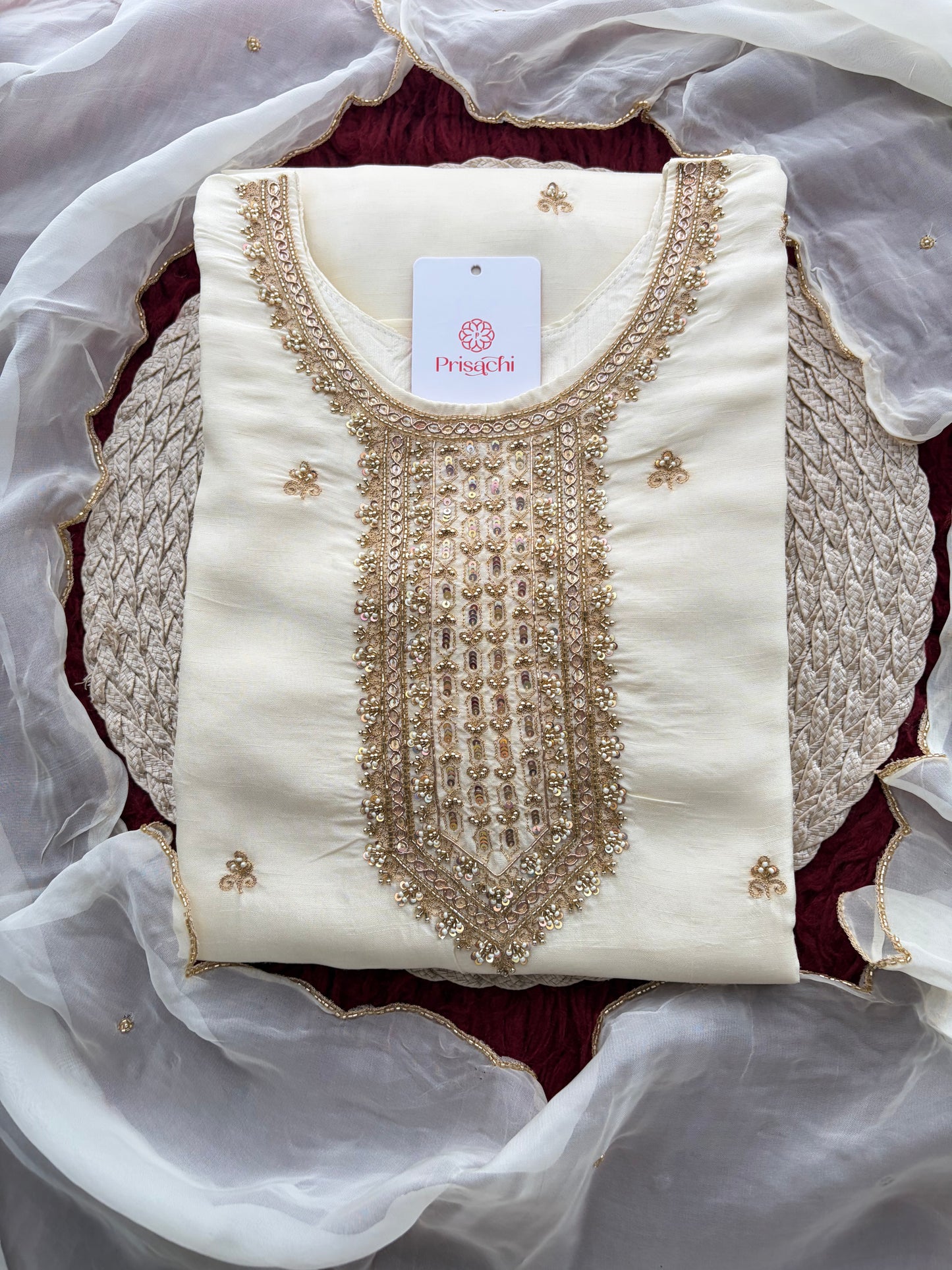 White Zardozi Embroidered Kurta Set with Dupatta & Pants | Festive & Ethnic Wear