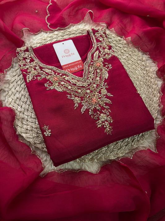 Maroon Embroidered  Designer kurta set with pant and dupatta