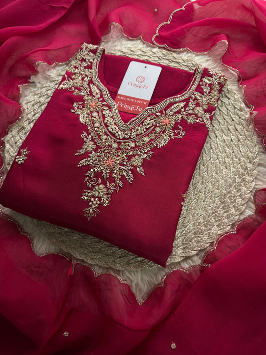 Magenta Embroidered  Designer kurta set with pant and dupatta