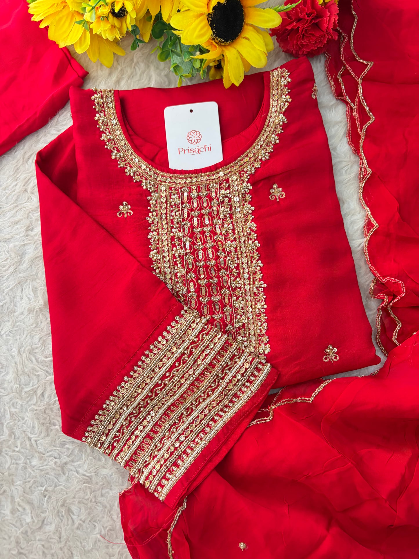 Zardozi Embroidered Kurta Set with Dupatta & Pants | Festive & Ethnic Wear