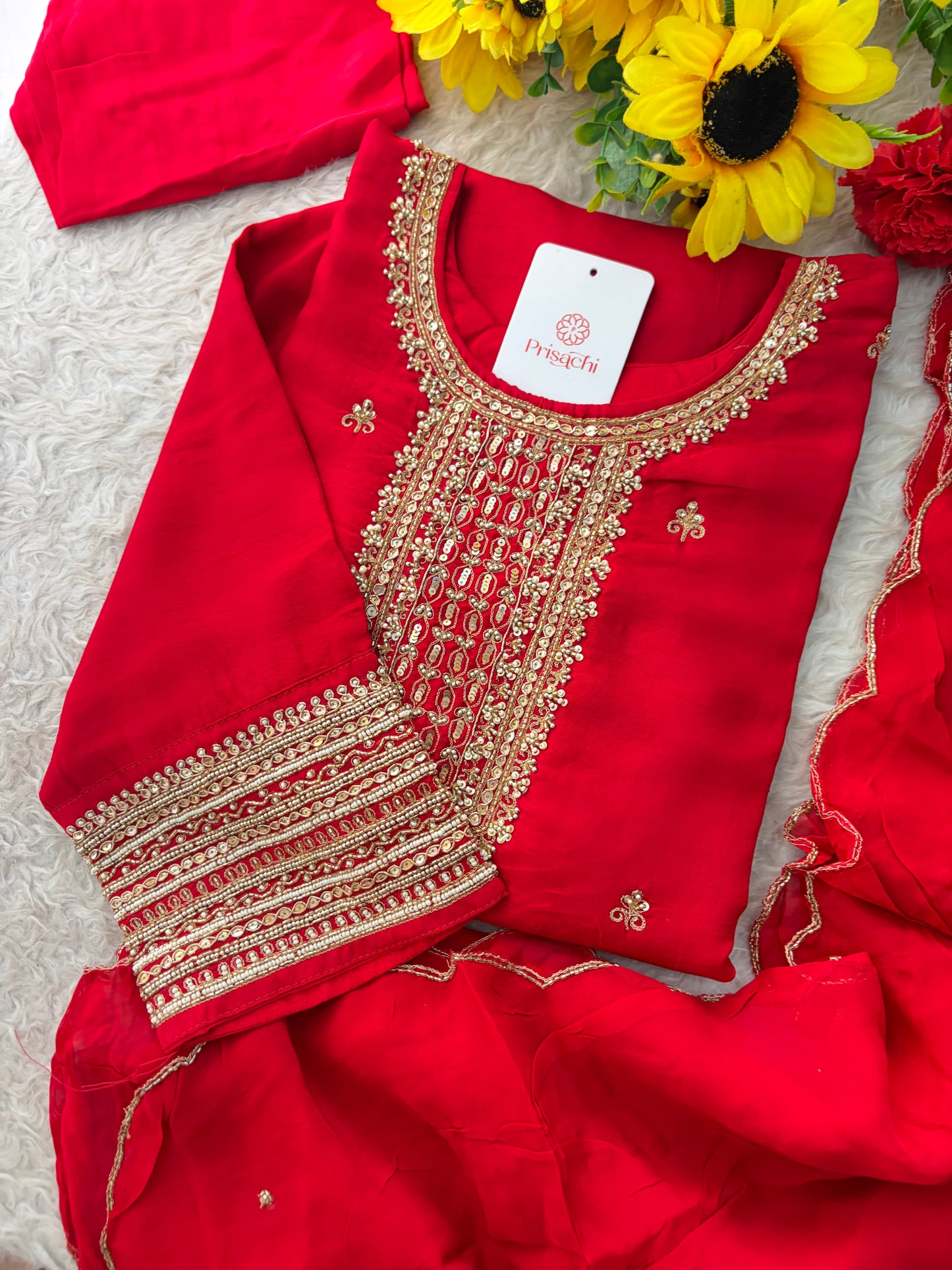 Zardozi Embroidered Kurta Set with Dupatta & Pants | Festive & Ethnic Wear