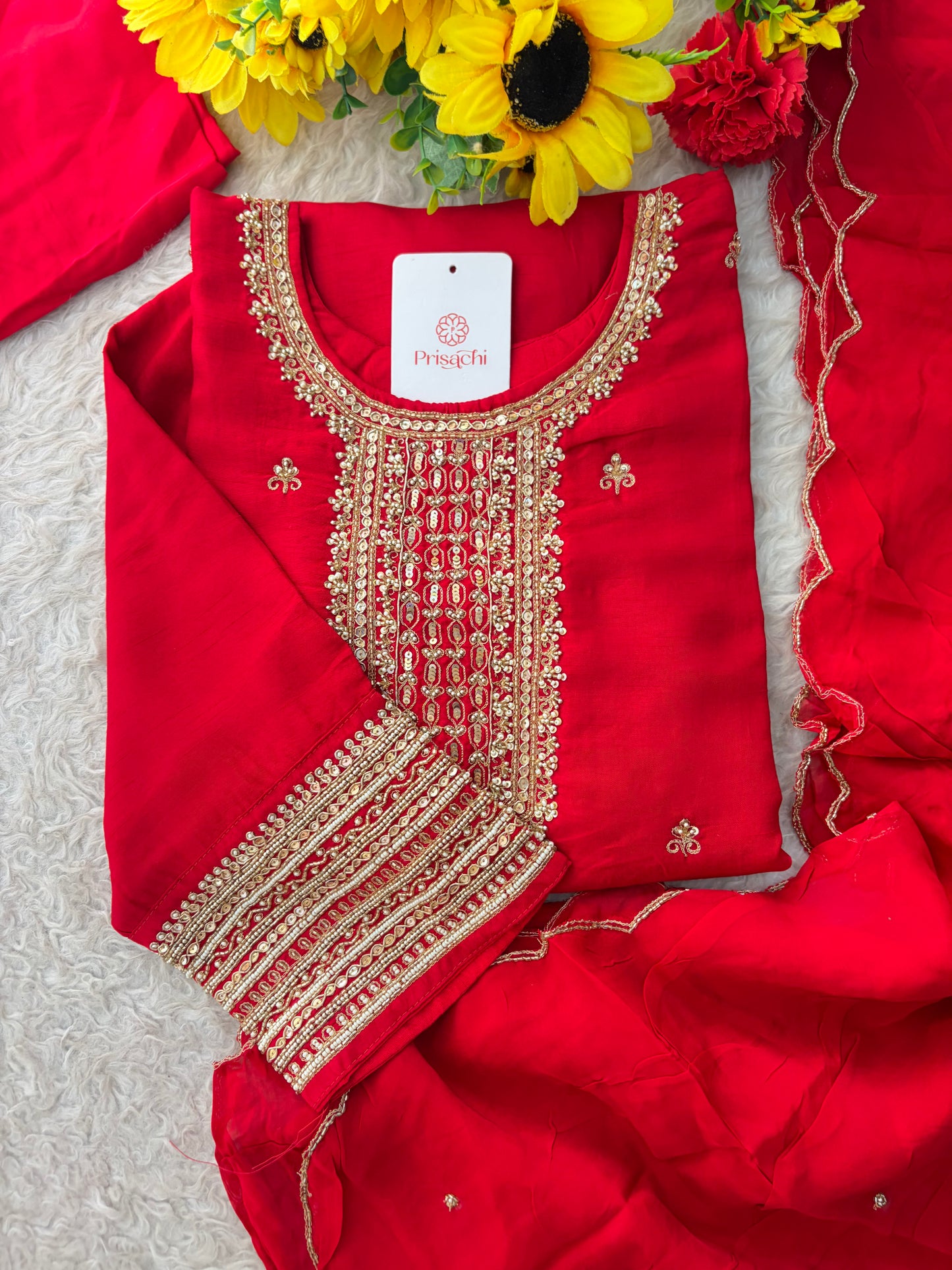 Zardozi Embroidered Kurta Set with Dupatta & Pants | Festive & Ethnic Wear