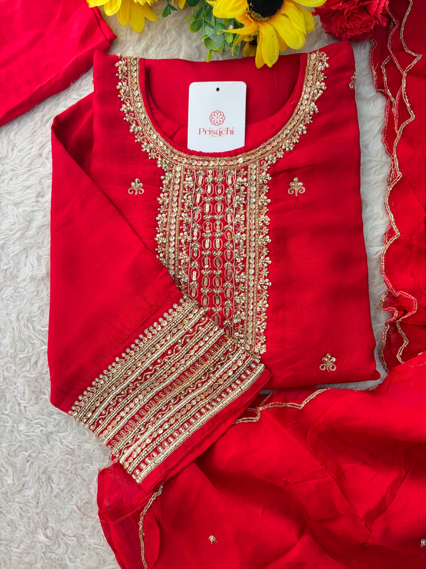 Zardozi Embroidered Kurta Set with Dupatta & Pants | Festive & Ethnic Wear