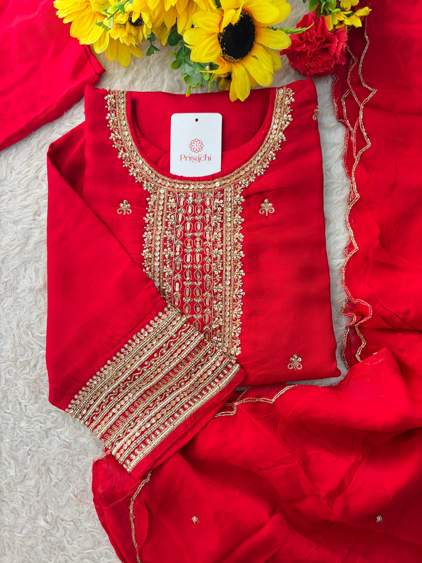 Zardozi Embroidered Kurta Set with Dupatta & Pants | Festive & Ethnic Wear