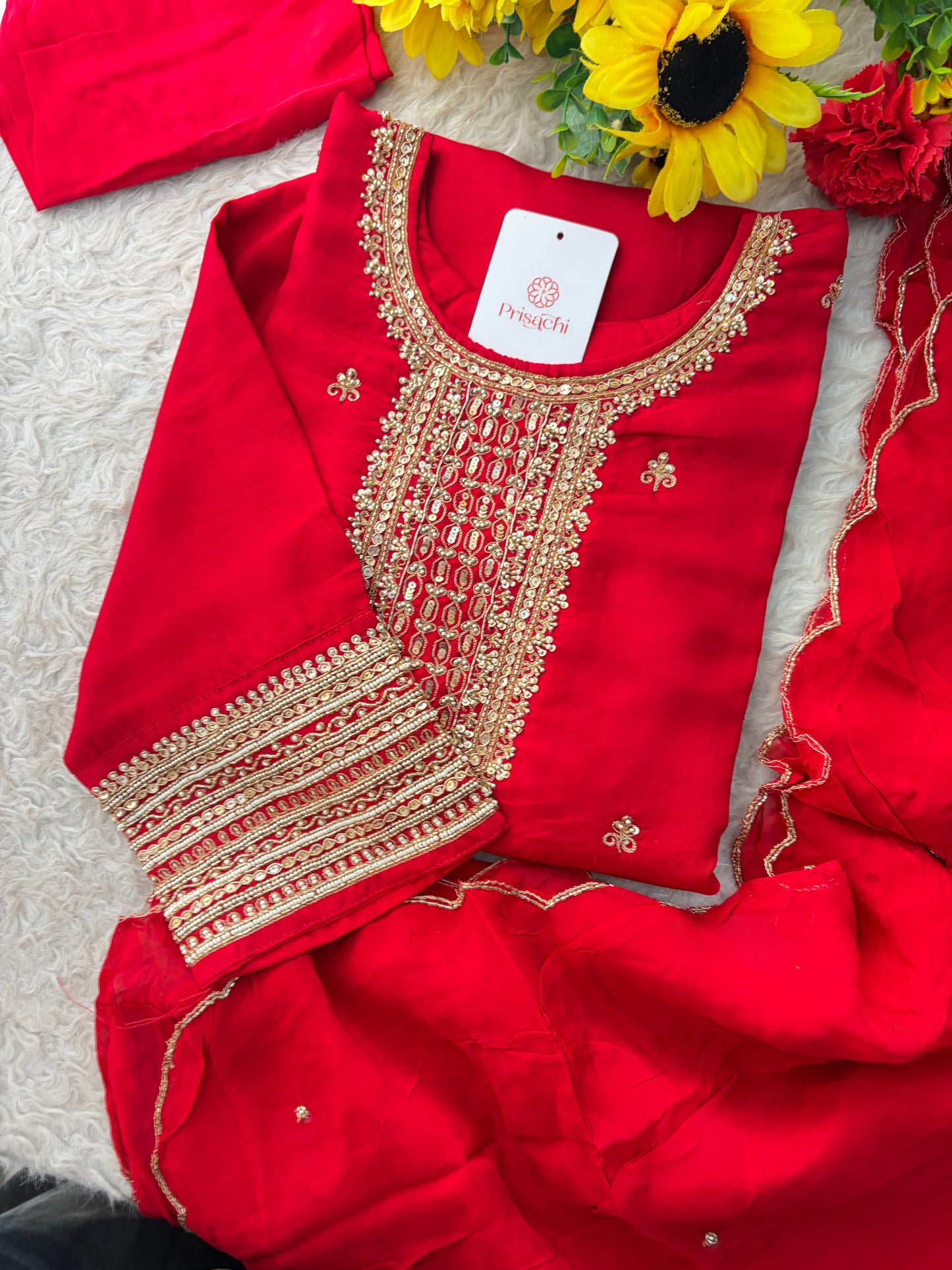 Zardozi Embroidered Kurta Set with Dupatta & Pants | Festive & Ethnic Wear