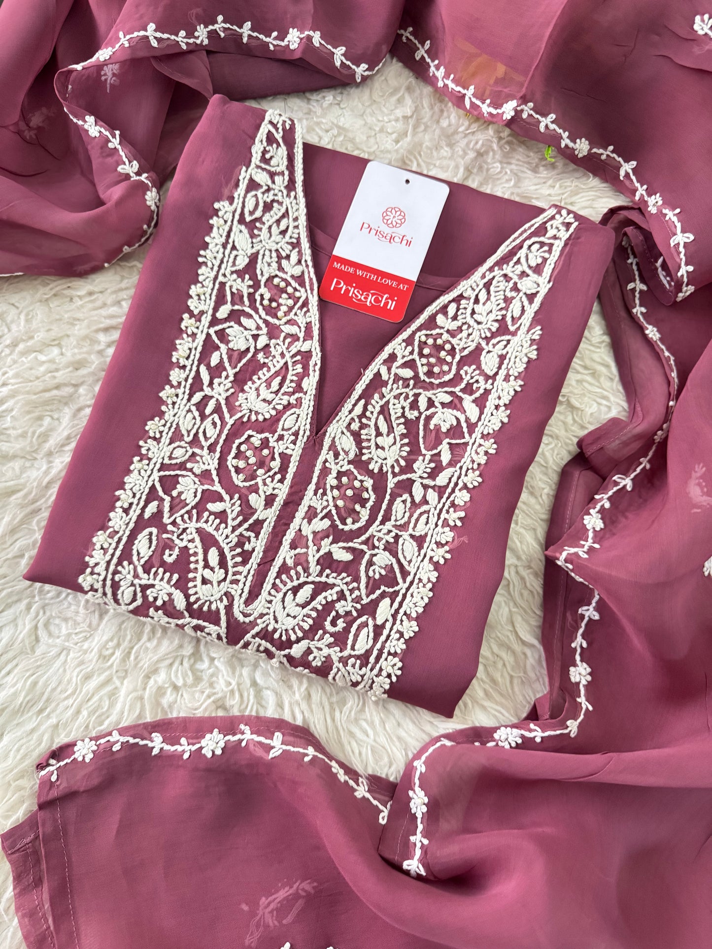 Pink Designer Thread-Embroidered Kurta Set with Pants and Dupatta