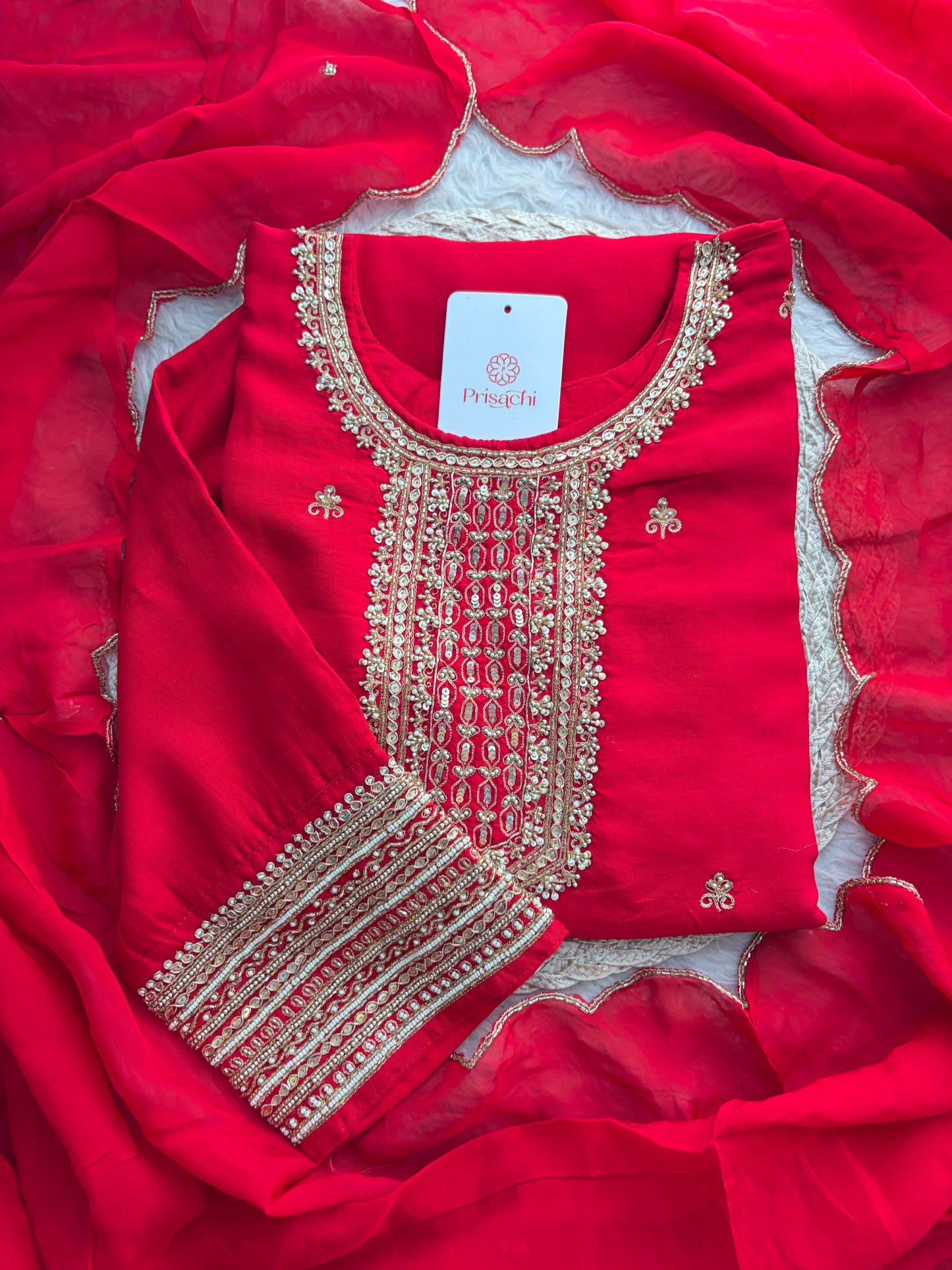 Zardozi Embroidered Kurta Set with Dupatta & Pants | Festive & Ethnic Wear