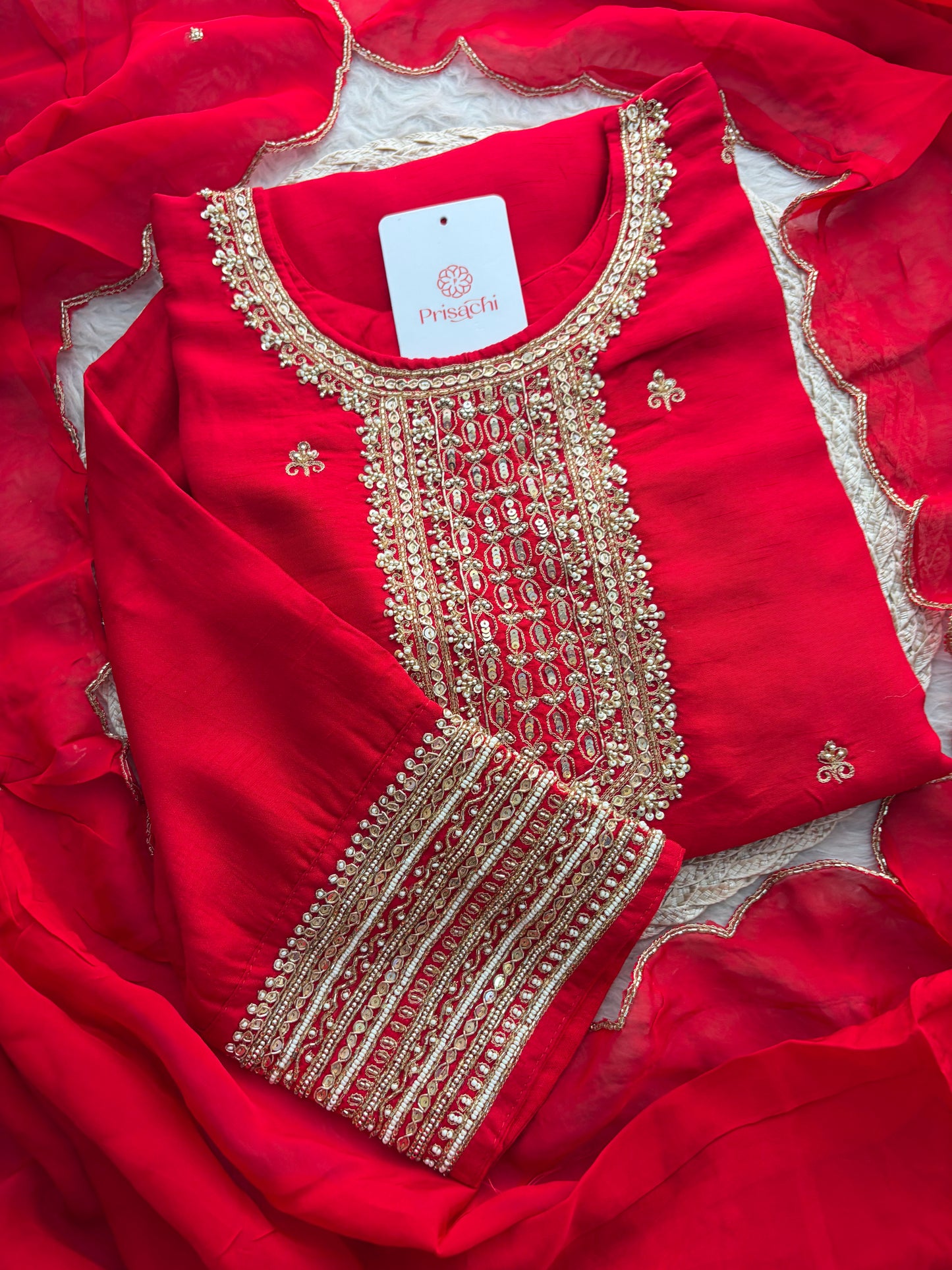 Zardozi Embroidered Kurta Set with Dupatta & Pants | Festive & Ethnic Wear
