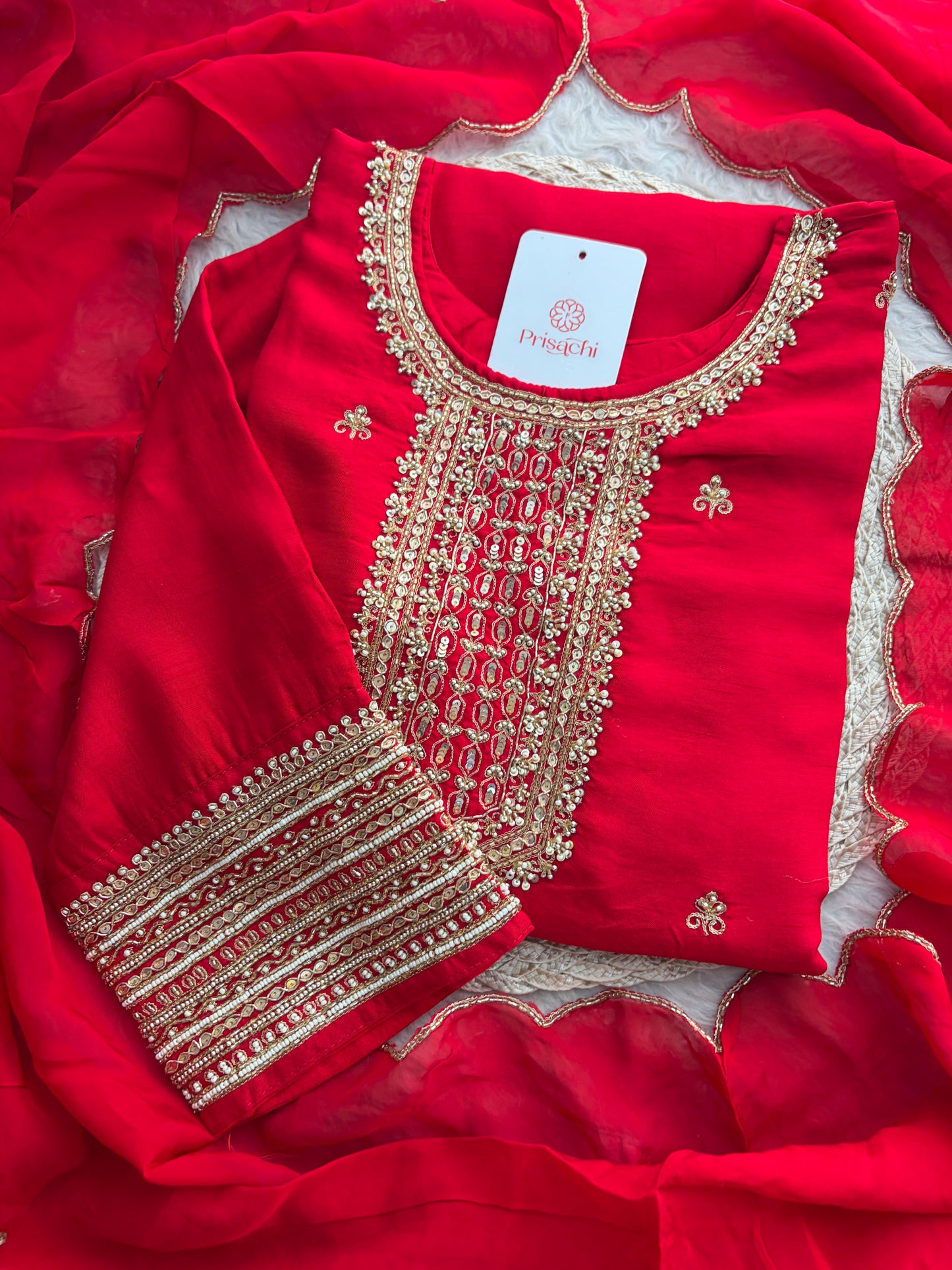 Zardozi Embroidered Kurta Set with Dupatta & Pants | Festive & Ethnic Wear