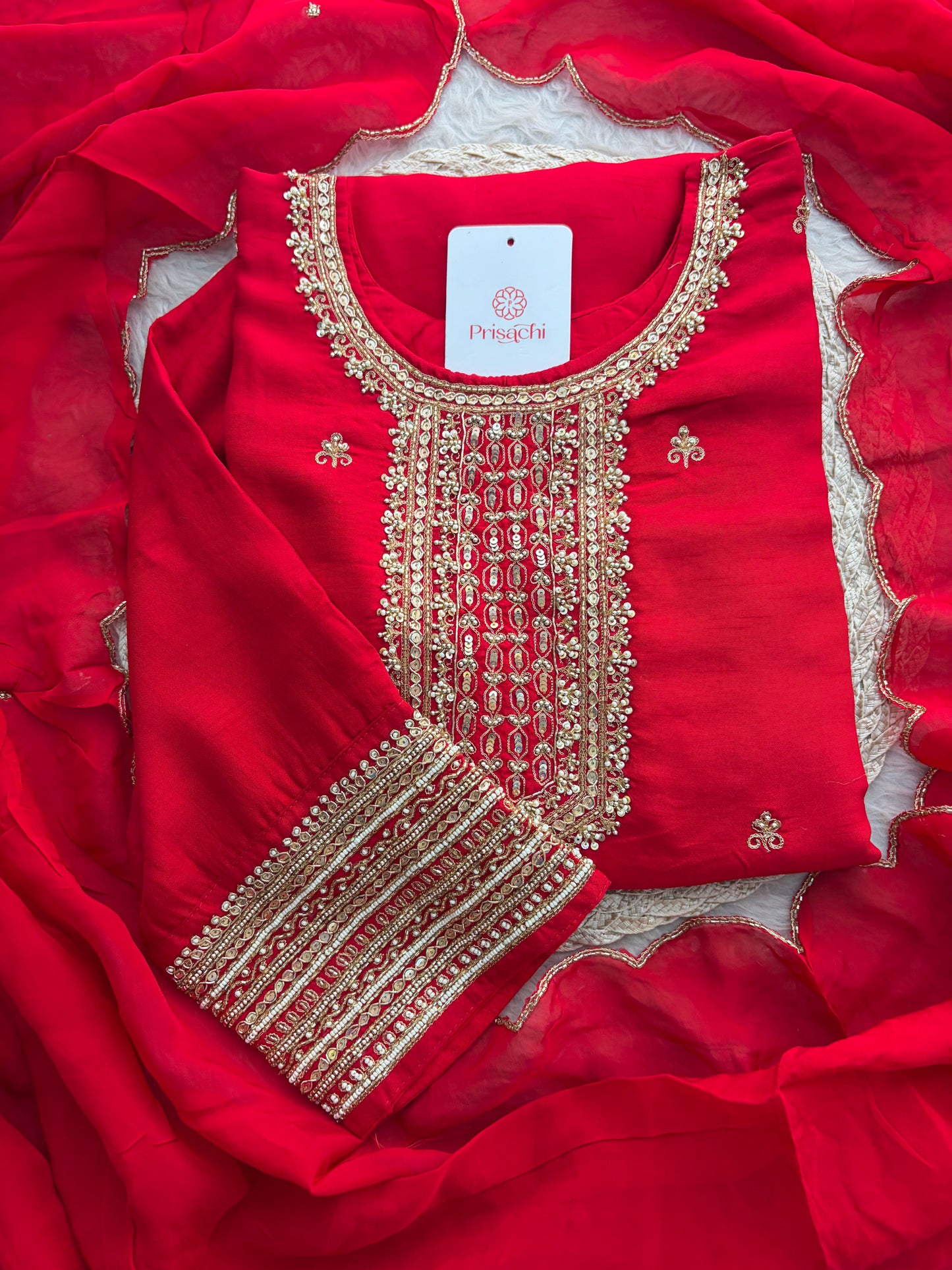 Zardozi Embroidered Kurta Set with Dupatta & Pants | Festive & Ethnic Wear